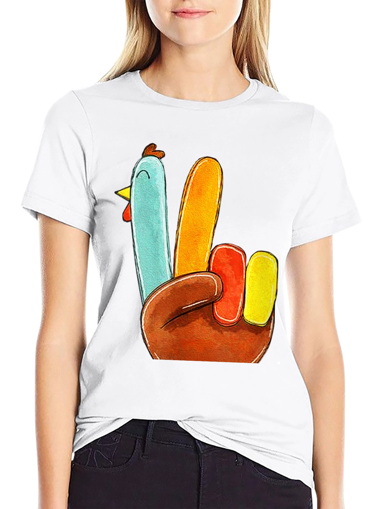 Black Turkey Peace Sign Thanksgiving T-Shirt view 9