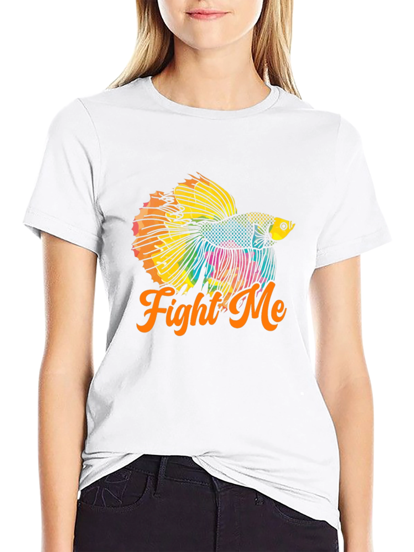 Black Fight Me Betta Fish T-Shirt - Black view 9