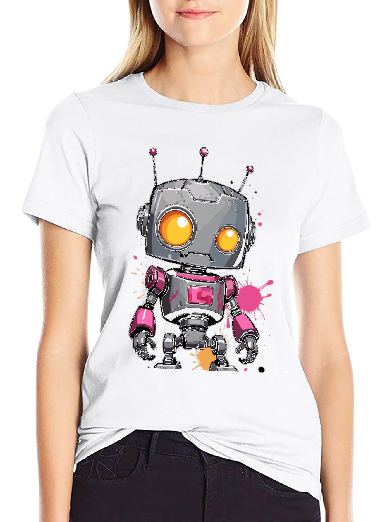 Black Robot Graphic Tee - Cool Cartoon Robot Design view 9