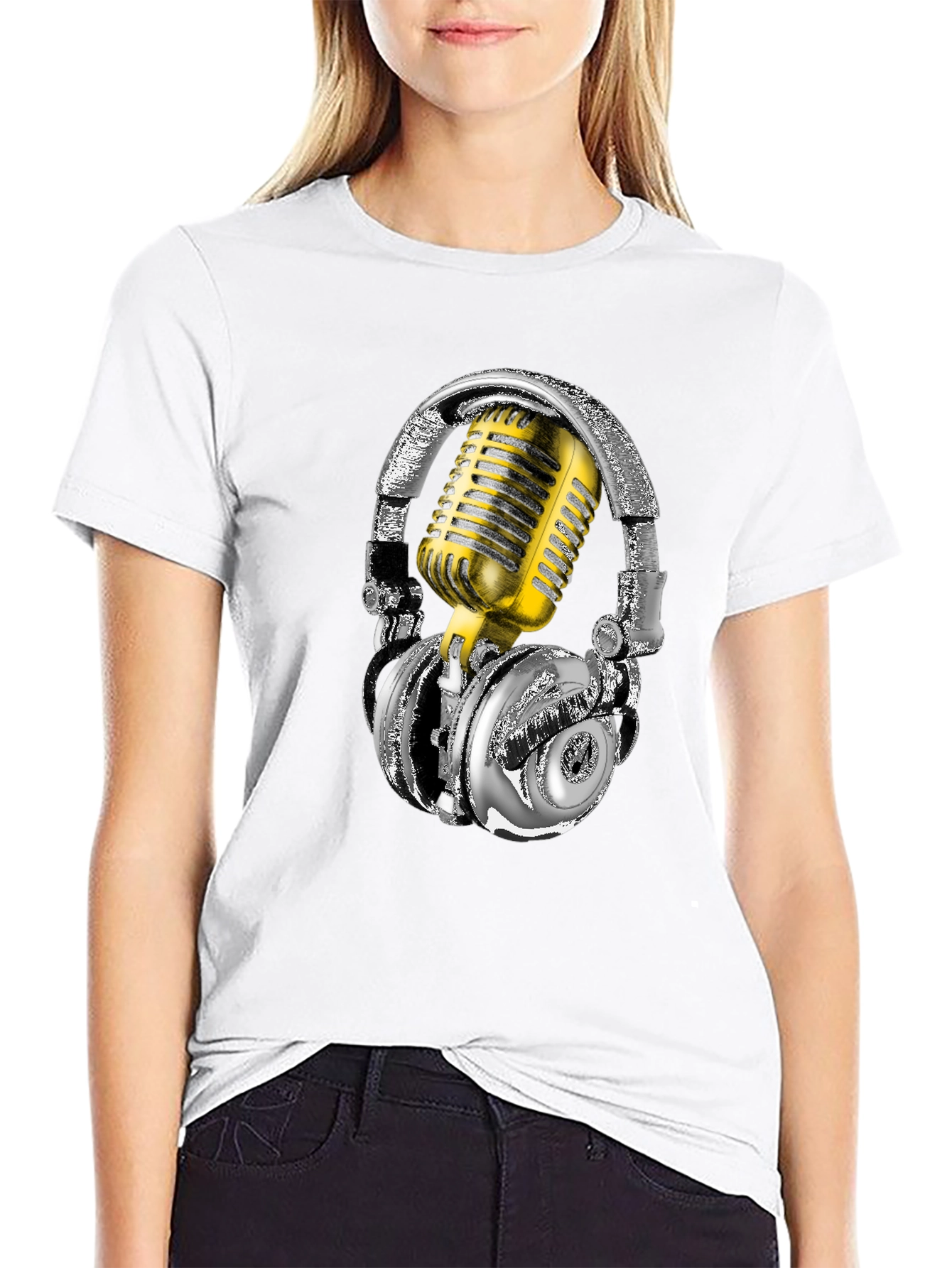 Black Headphones & Mic Graphic Tee view 9