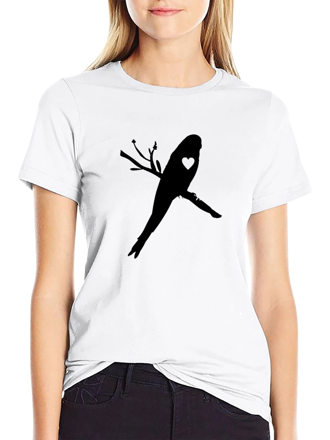 Black Bird Silhouette Heart Tee - Unisex Black T-Shirt view 9