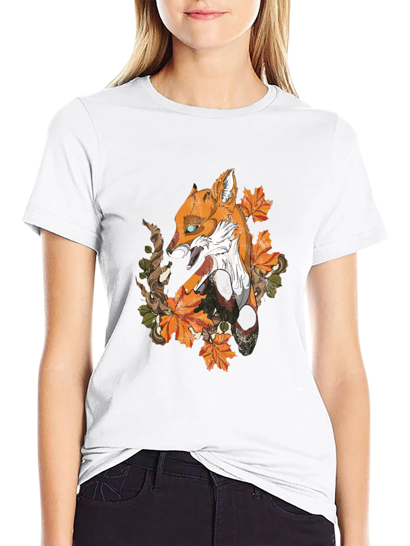Black Fox & Foliage Graphic Tee - Urban Style view 9