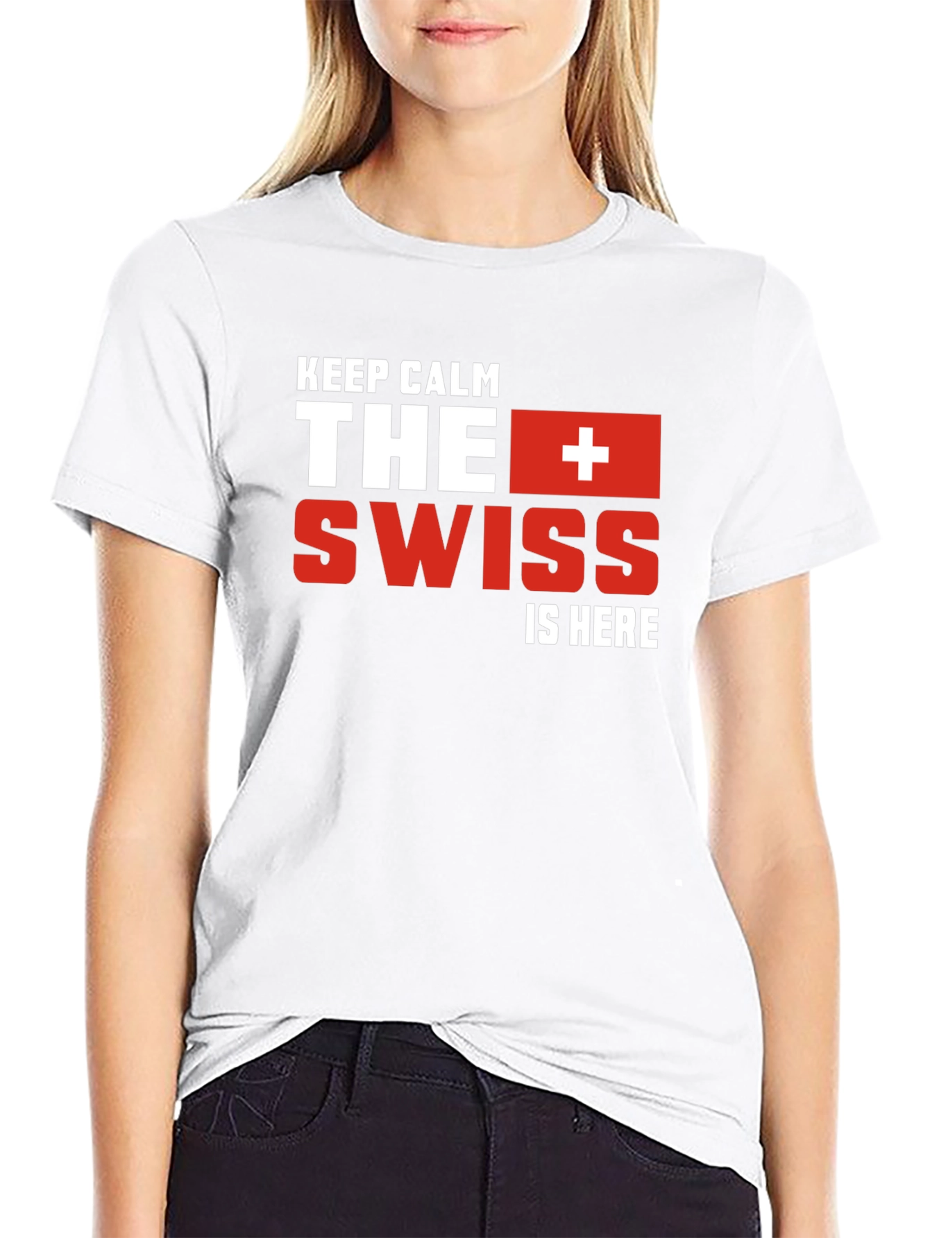 Black Keep Calm The Swiss Is Here Black T-Shirt view 9