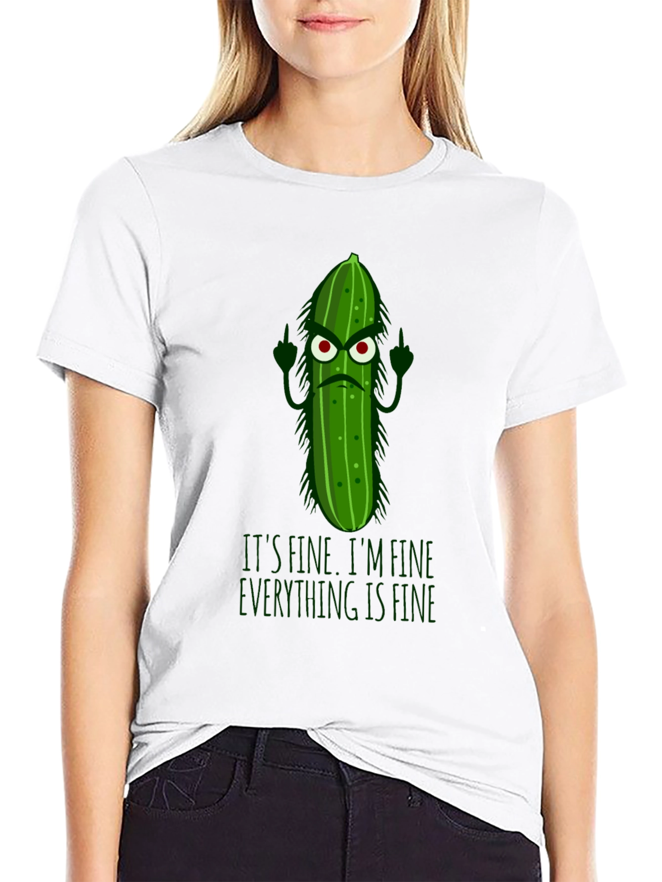 Black Funny Pickle T-Shirt - It's Fine, I'm Fine, Everything Is Fine view 9