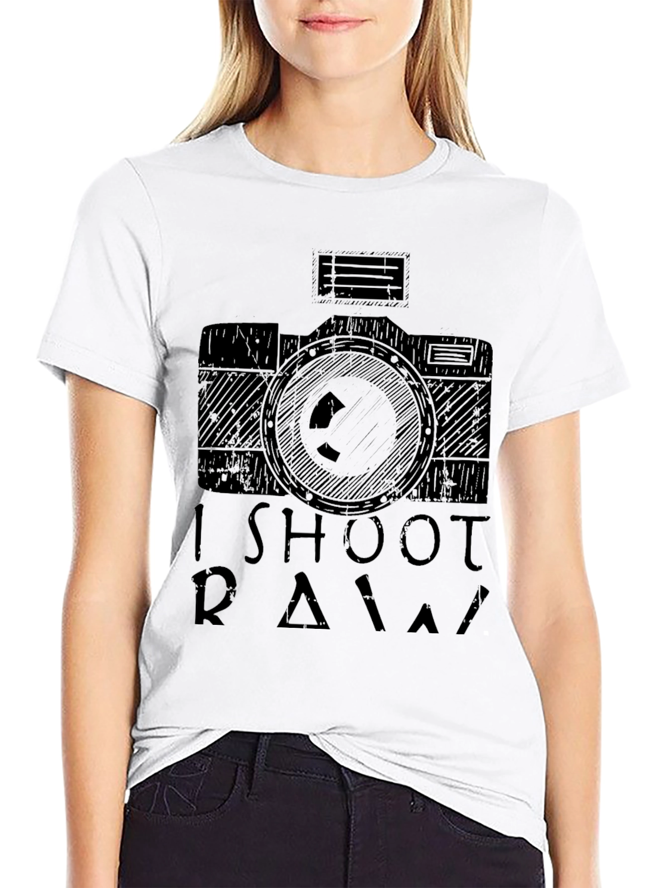 Black I Shoot RAW Camera T-Shirt - Photographer Apparel view 9