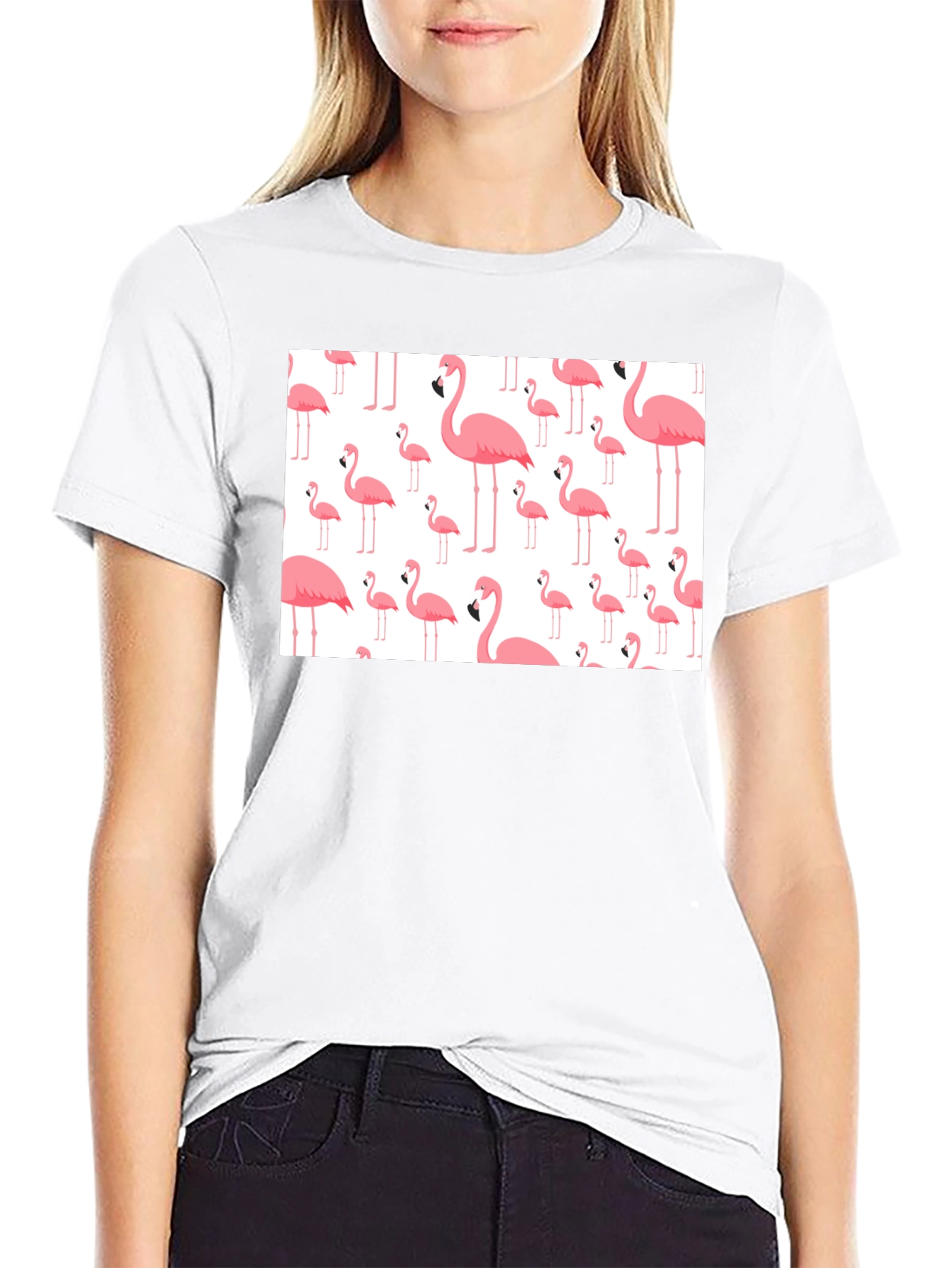 Fun Flamingo Pattern Black T-Shirt - 9