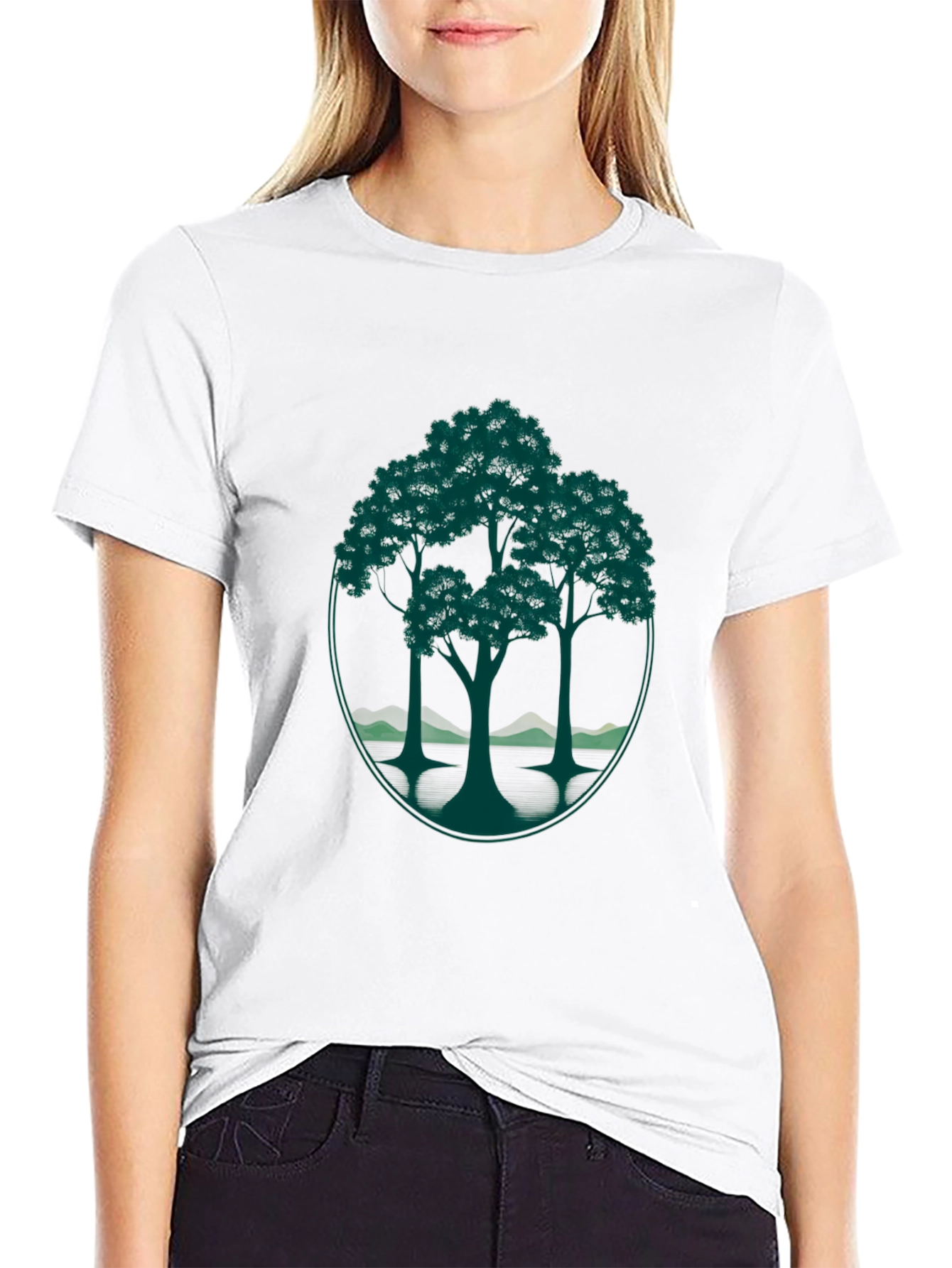 Black Nature-Inspired Black T-Shirt with Tree Graphic view 9