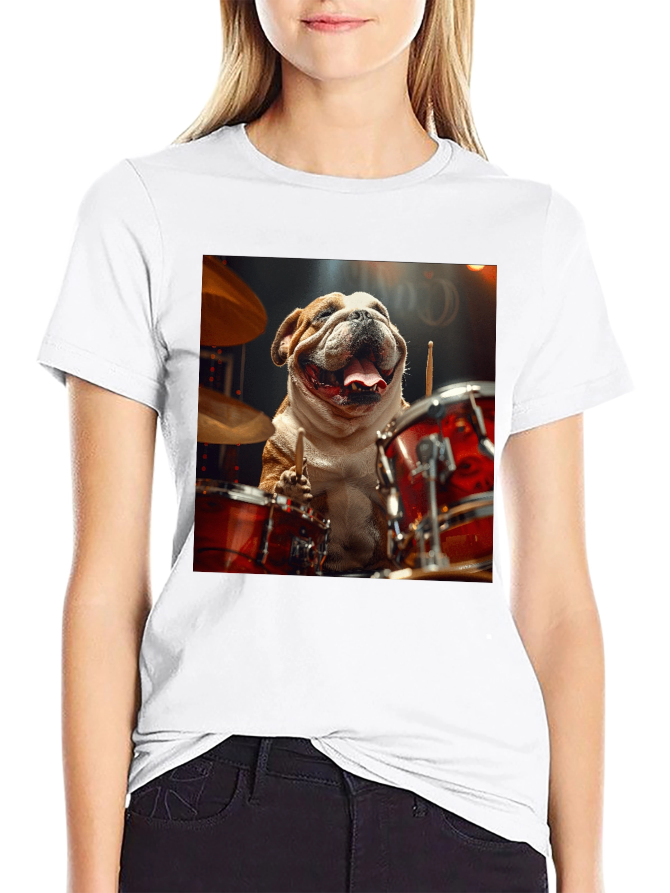 Black Bulldog Drummer Graphic Tee - Black Cotton T-Shirt view 9