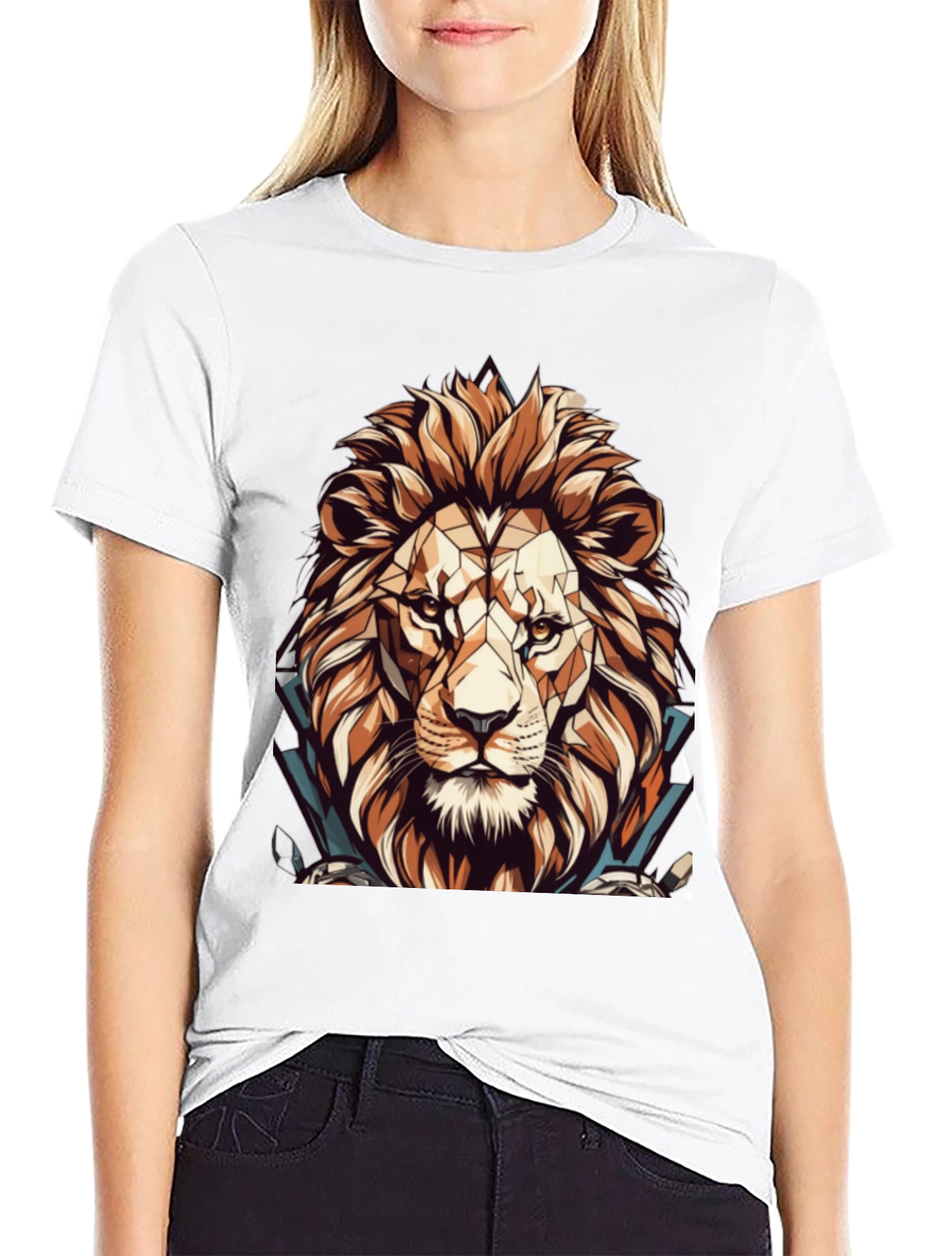 Black Geometric Lion Graphic Black T-Shirt view 9
