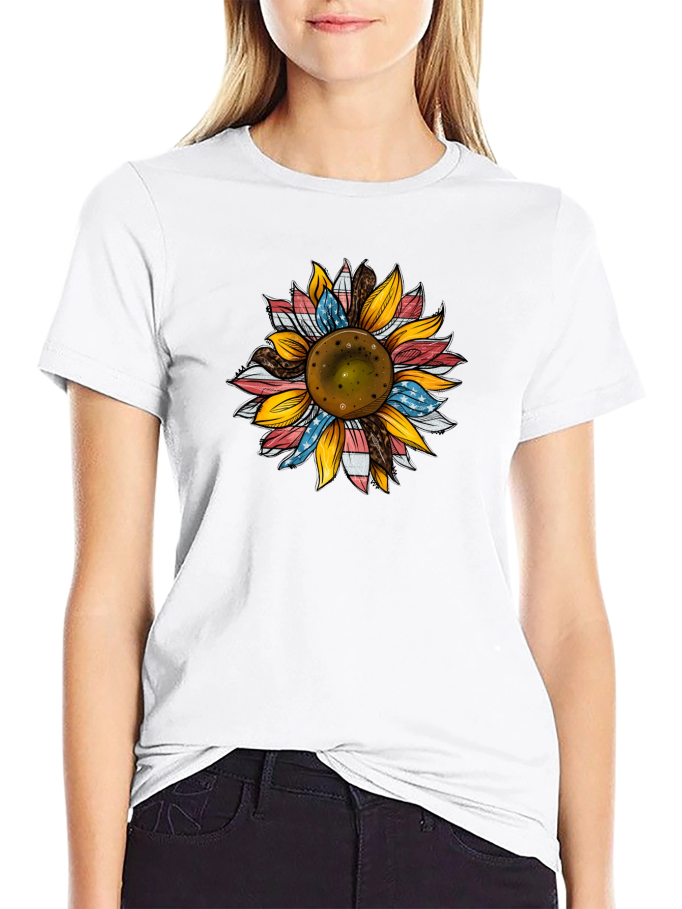 Black Patriotic Sunflower Graphic Tee - Black view 9