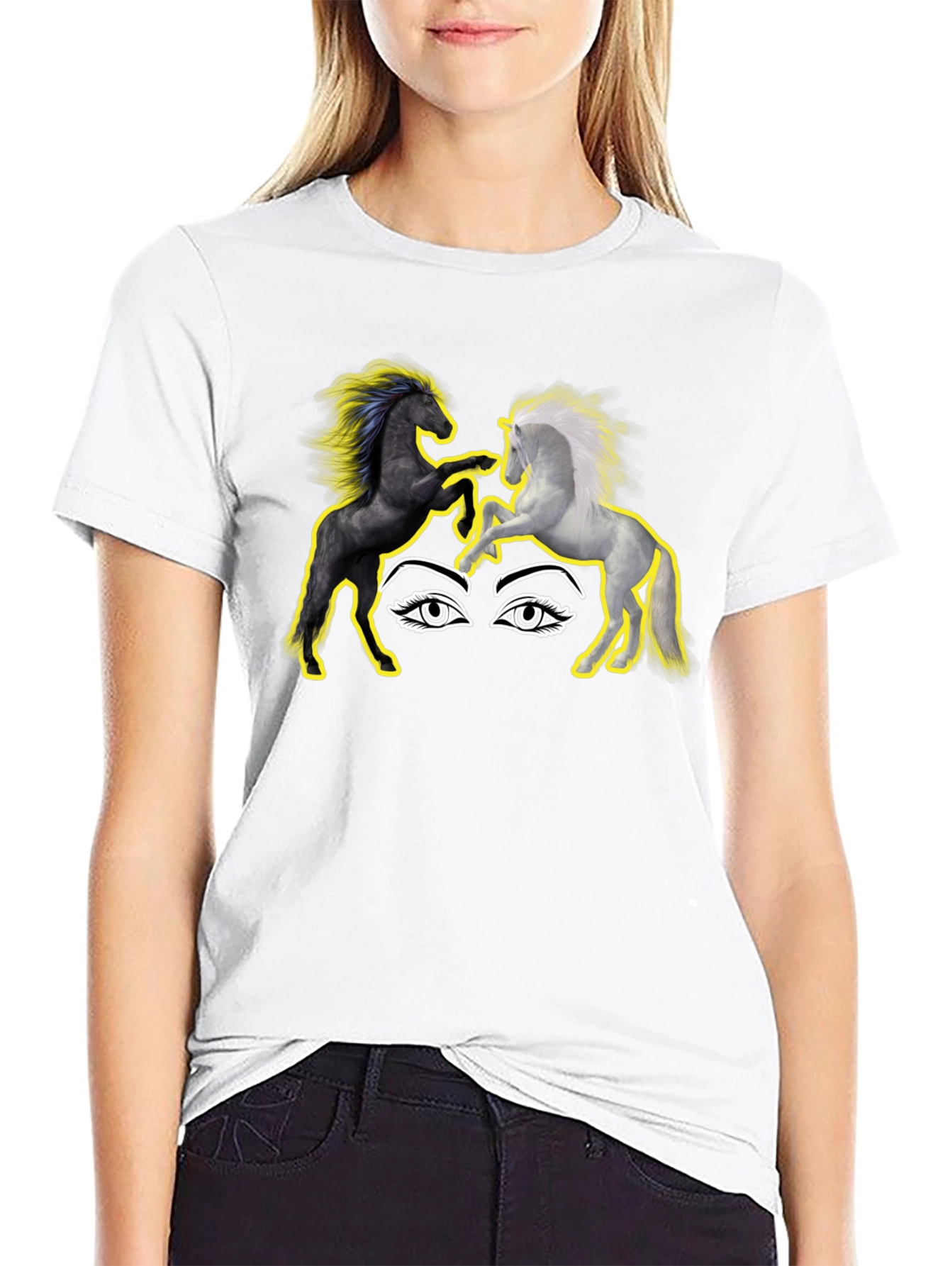 Black Yin Yang Horses Graphic T-Shirt view 9
