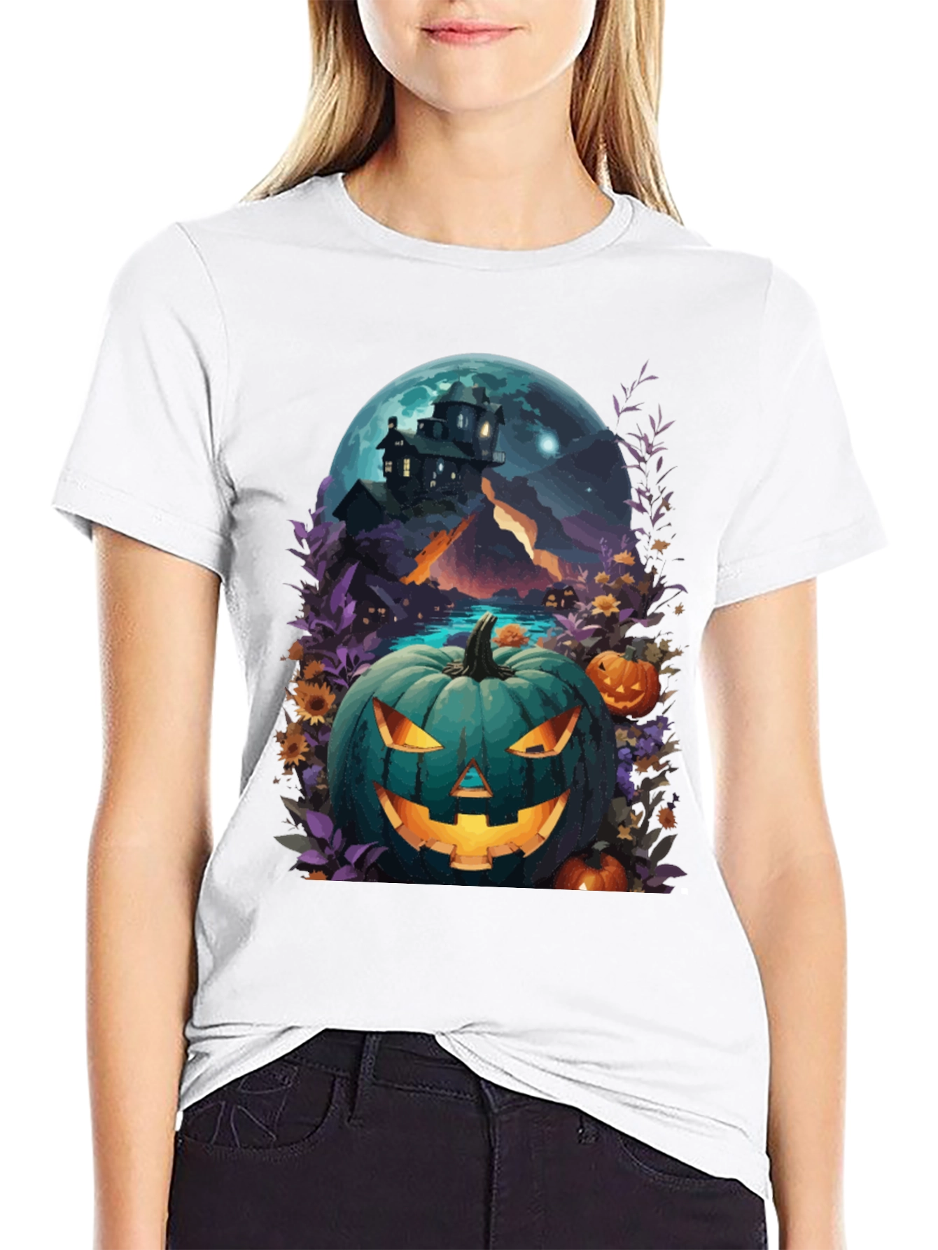 Black Halloween Pumpkin House T-Shirt view 9
