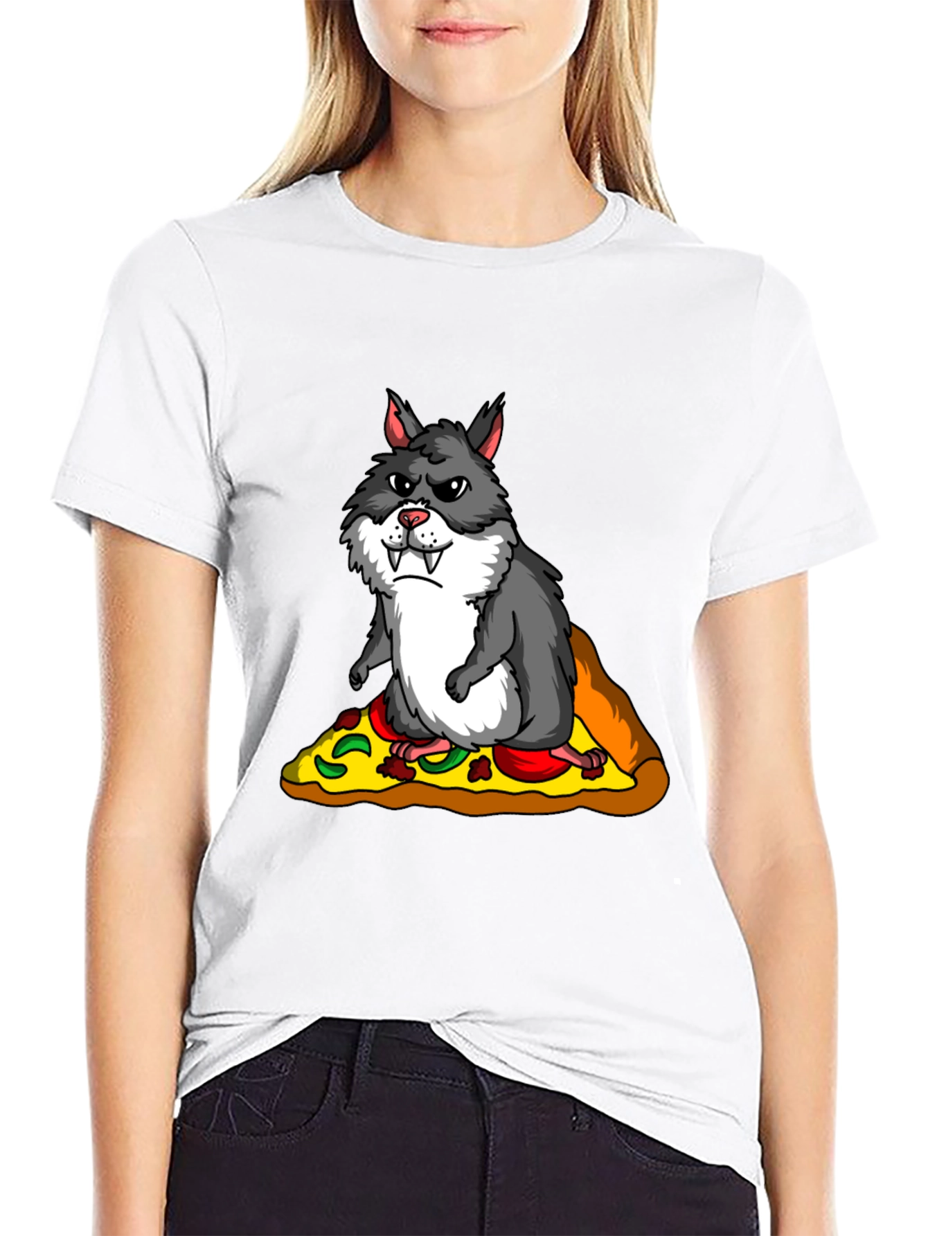 Black Wolf Hamster Pizza T-Shirt - Funny Graphic Tee view 9