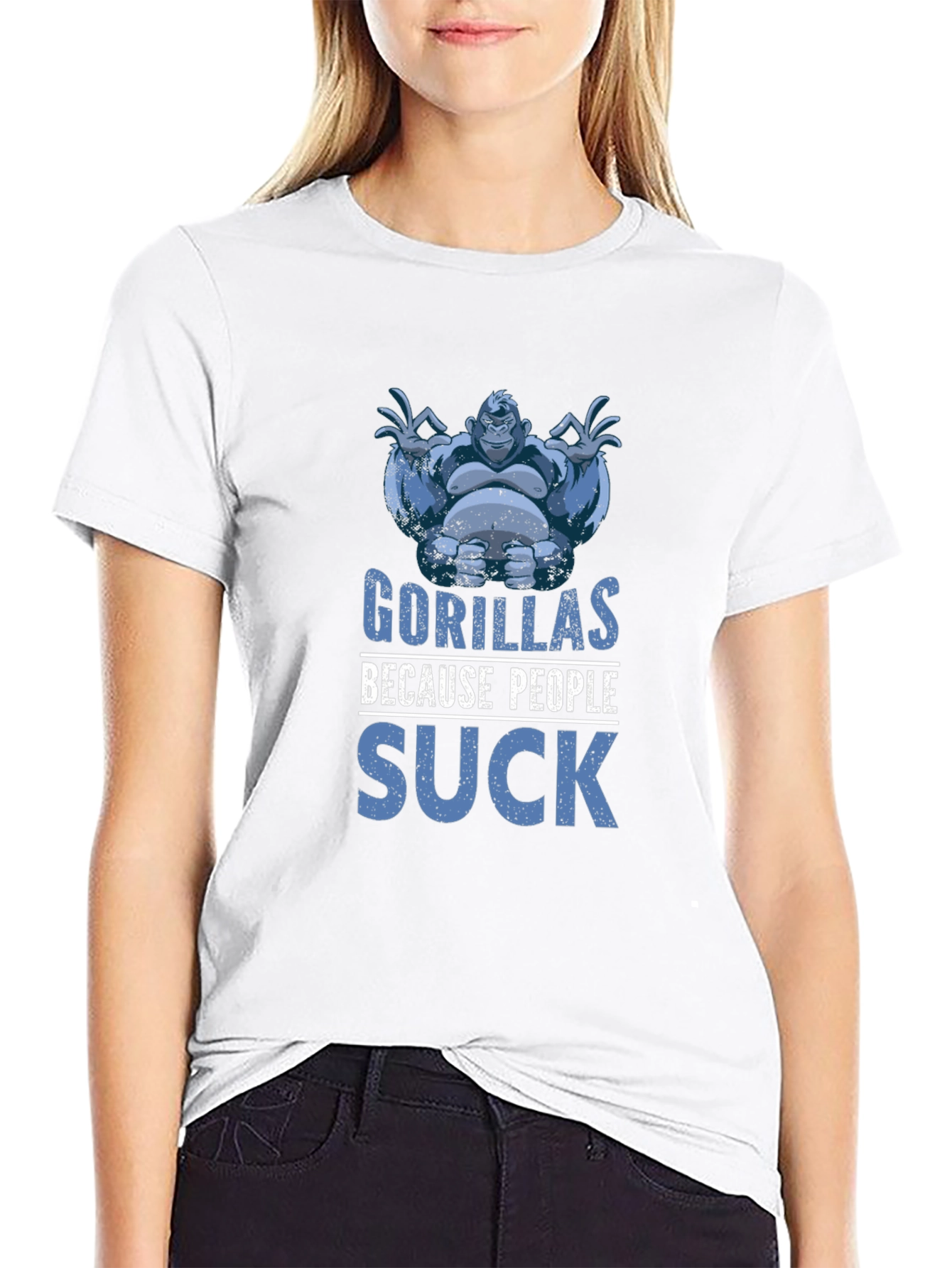 Black Gorillas Because People Suck Black T-Shirt view 9