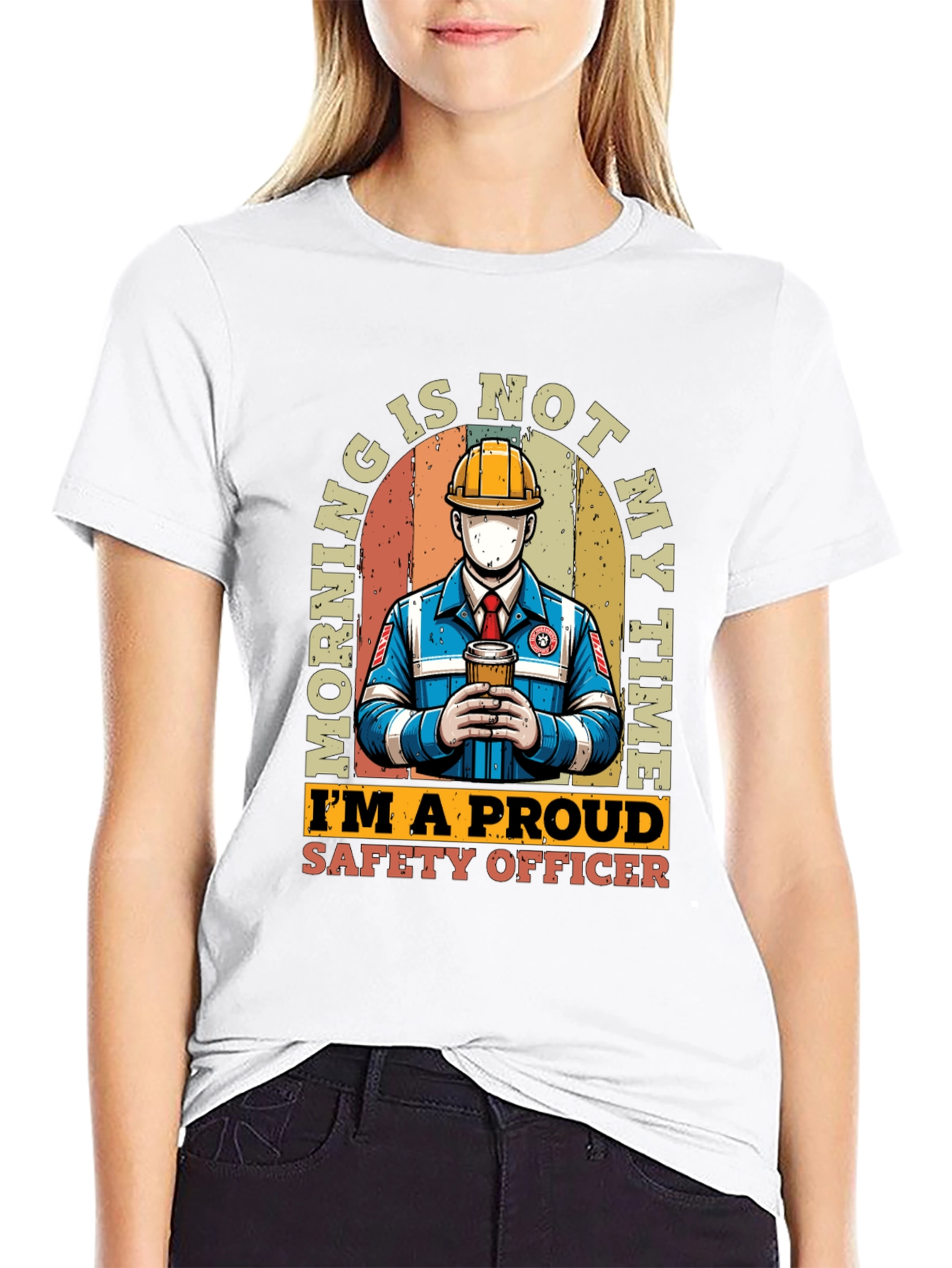 Black Safety Officer T-Shirt: Morning Is Not My Time view 9