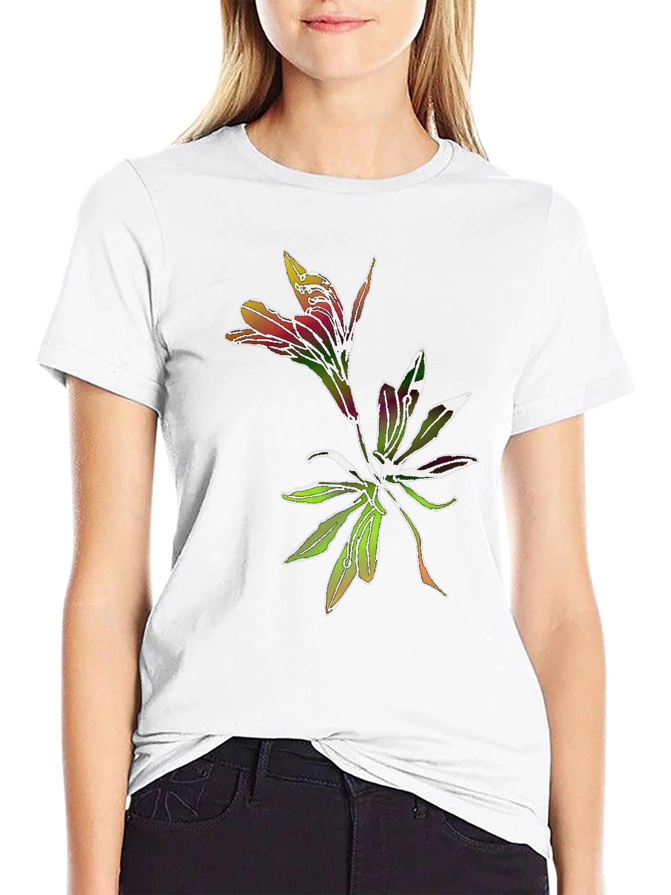 Black Floral Graphic Tee - Stylish Botanical Print view 9