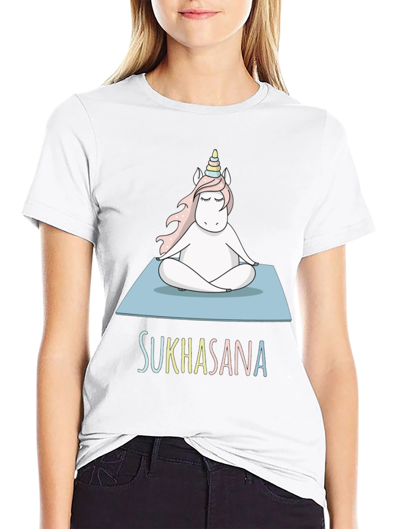 Black Unicorn Sukhasana Yoga T-Shirt - Black Cotton Blend view 9