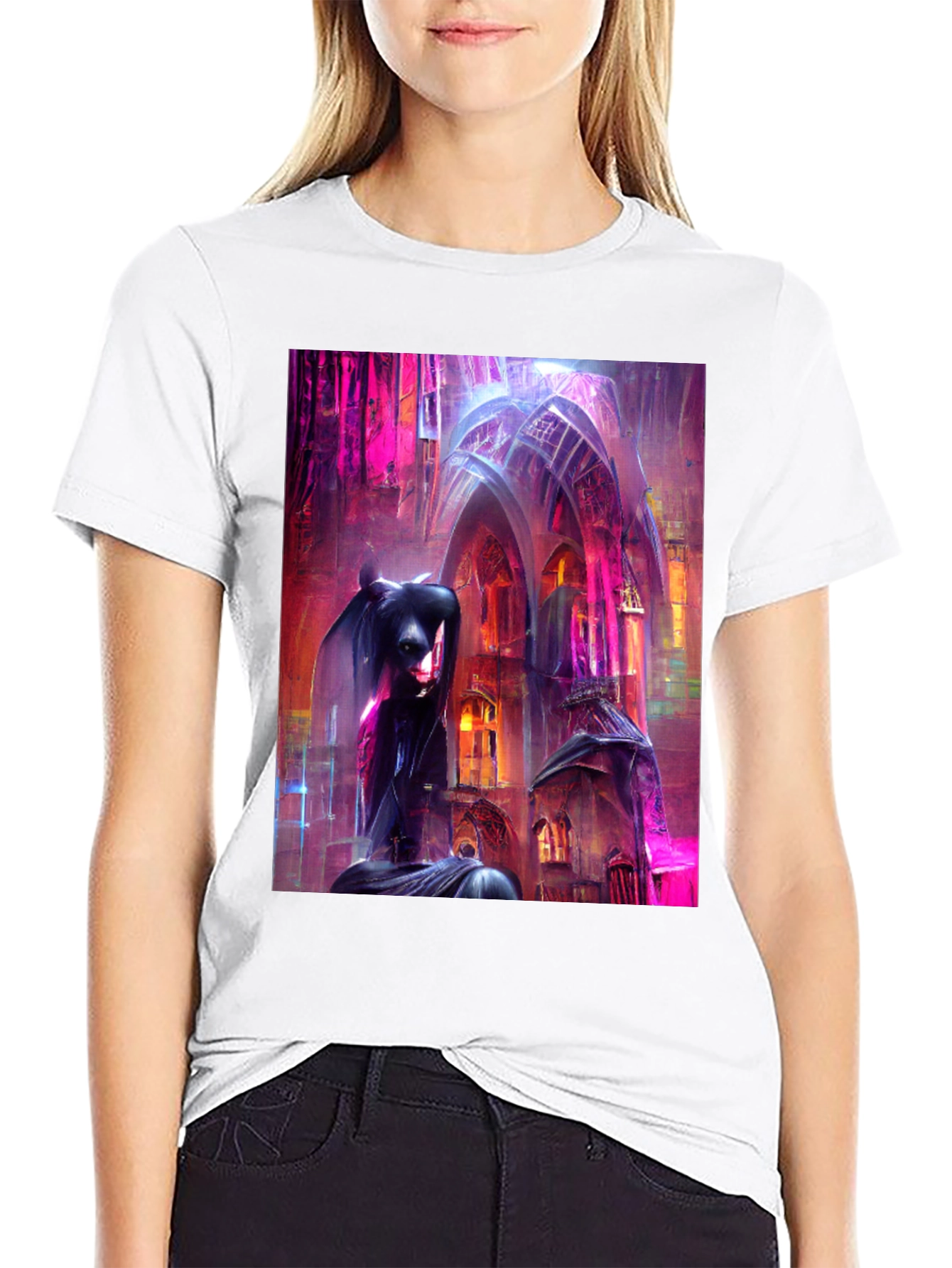 Black Gothic Art Tee - Dark Fantasy Style T-Shirt view 9