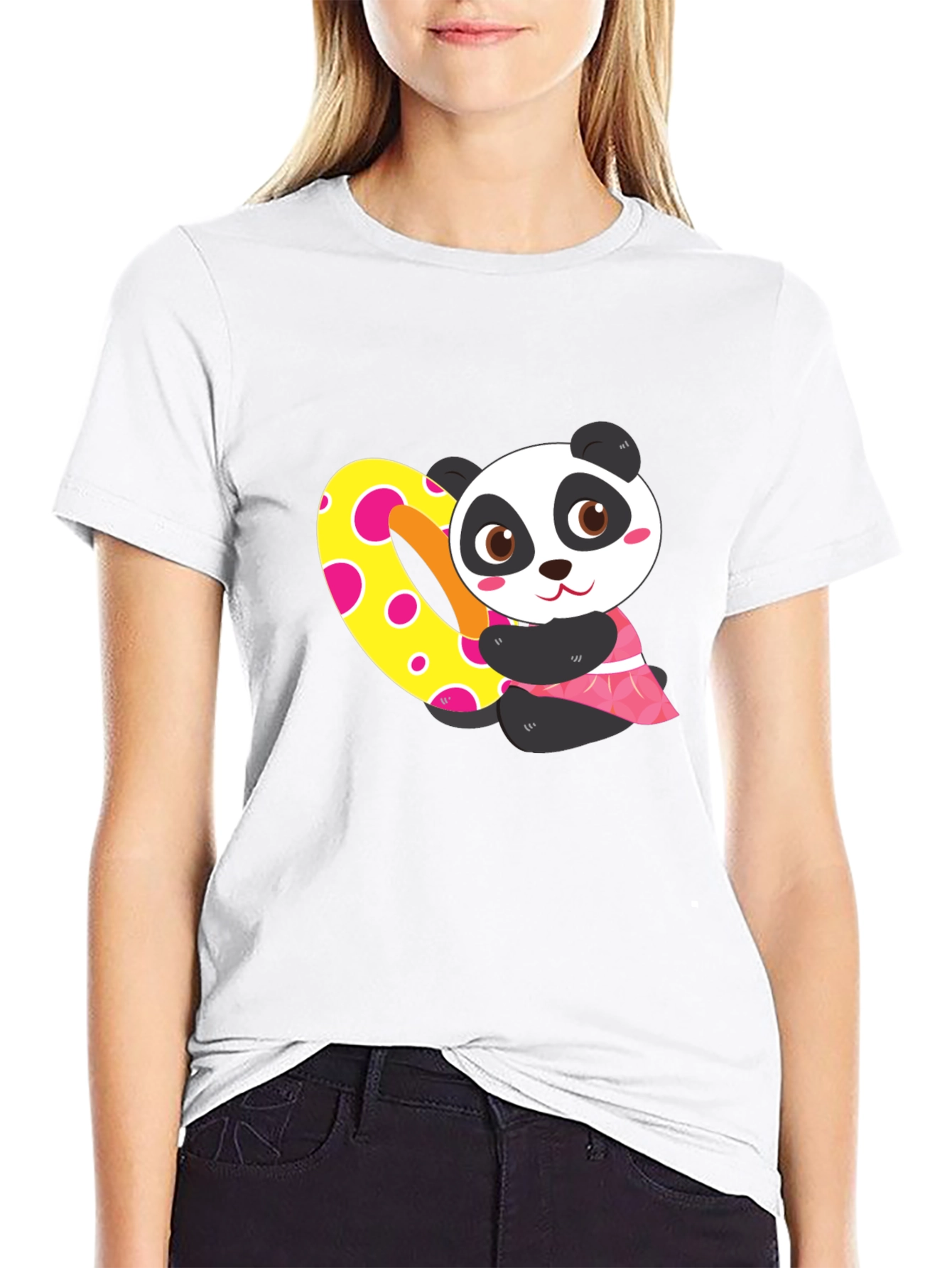 Black Cute Panda Heart Graphic Black T-Shirt view 9