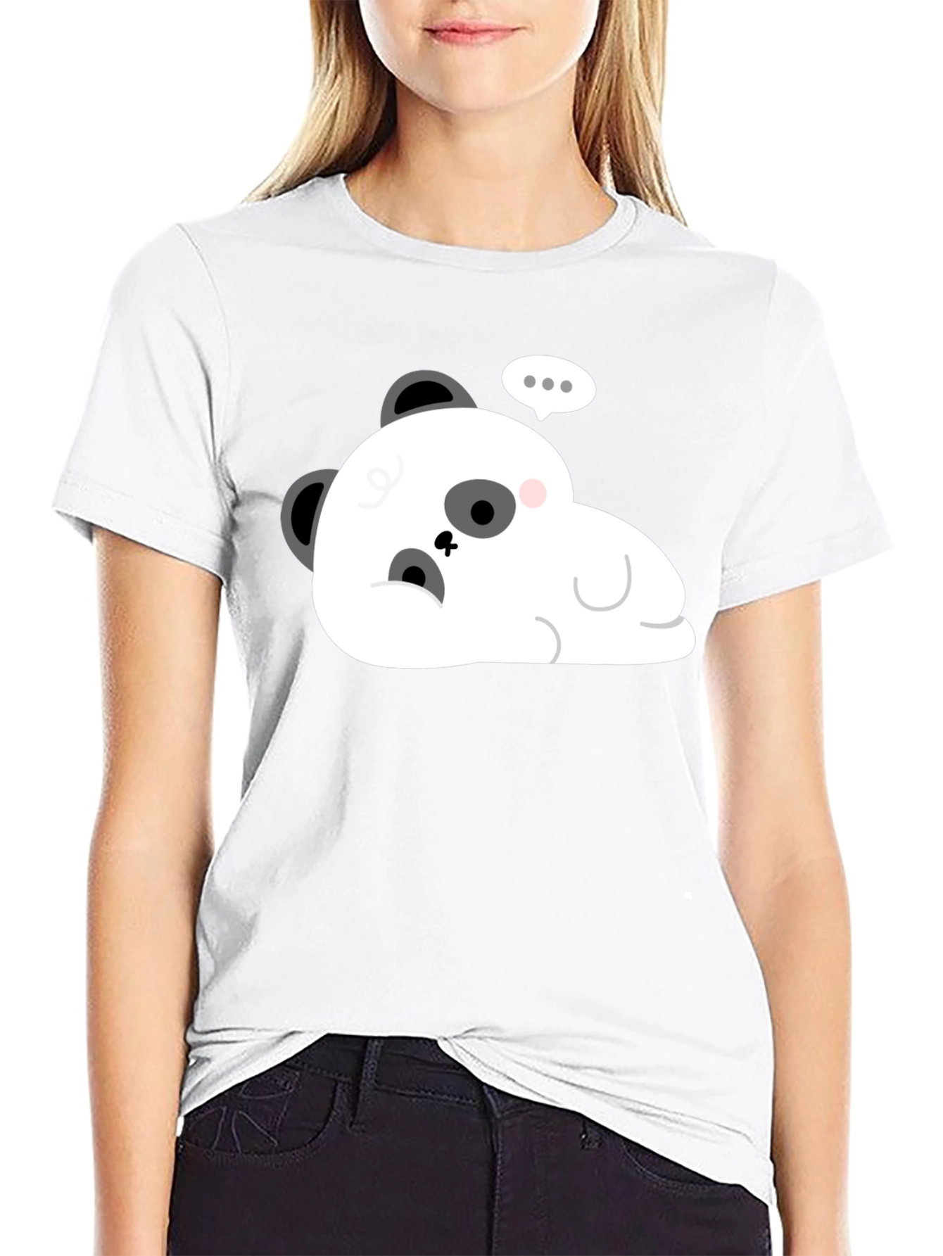 Black Cute Cartoon Panda Graphic T-Shirt - Black view 9