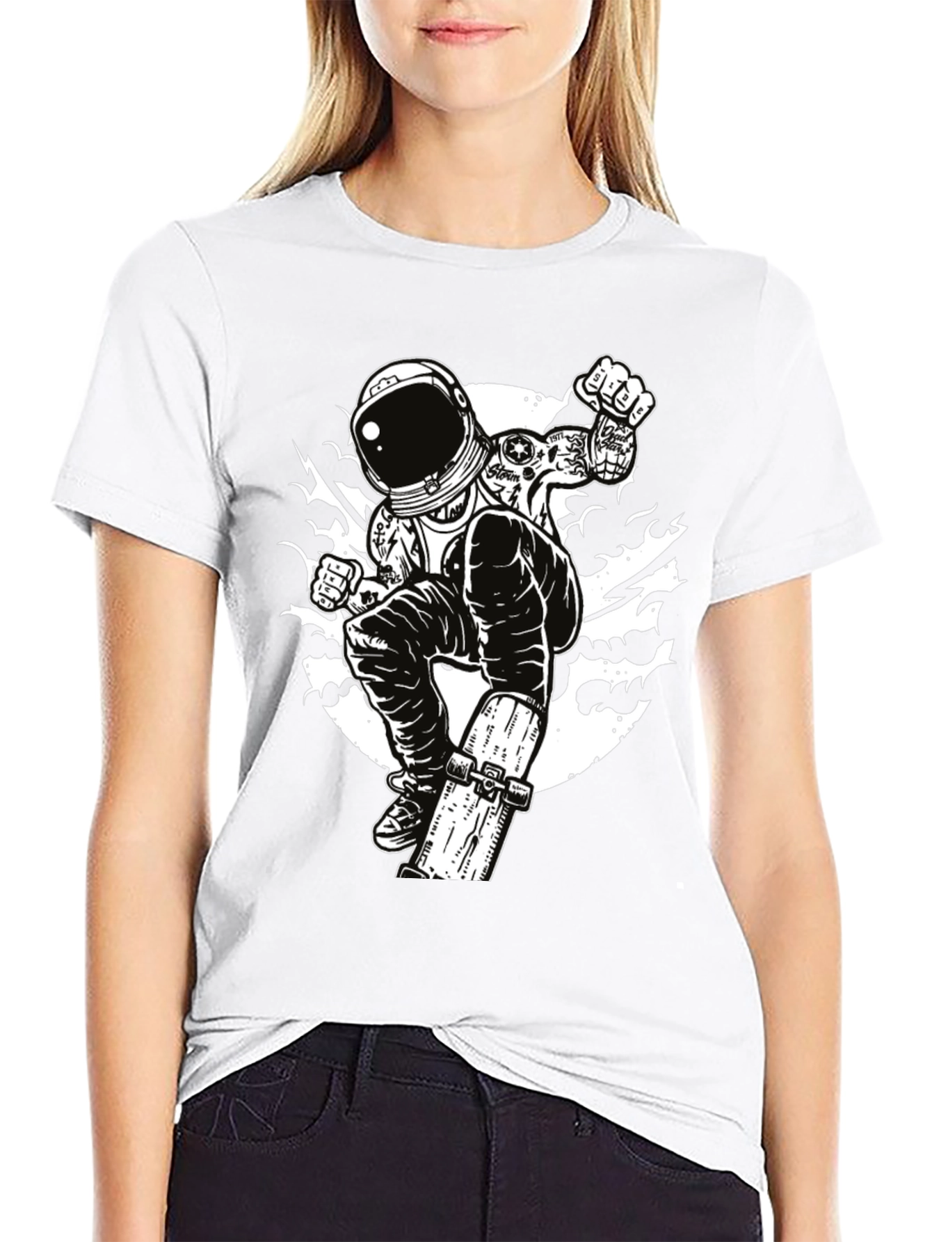 Black Astronaut Skateboarder Graphic Tee - Cool Black T-Shirt view 9