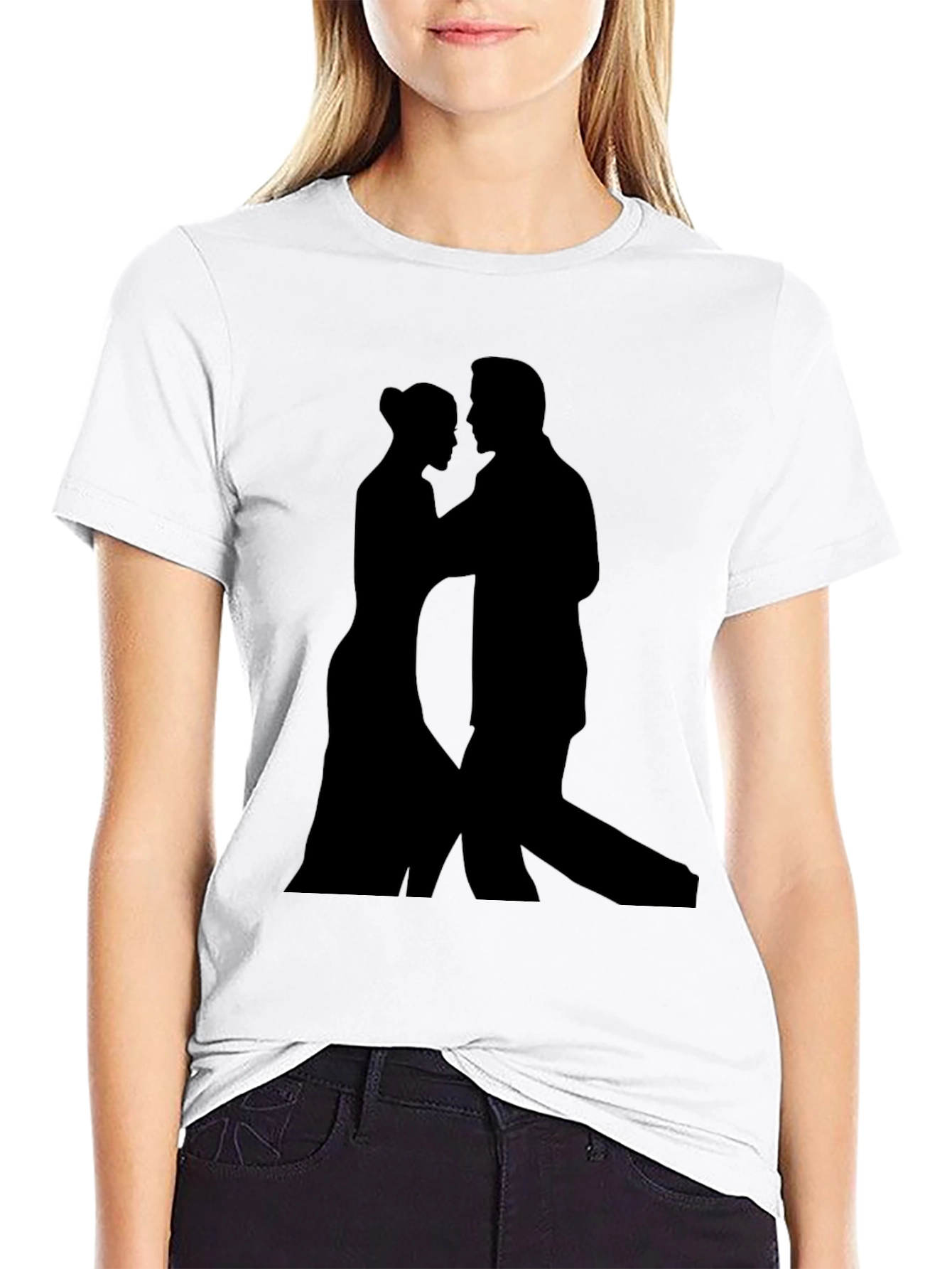 Black Silhouette Tango Lovers Tee - Stylish Black T-Shirt view 9