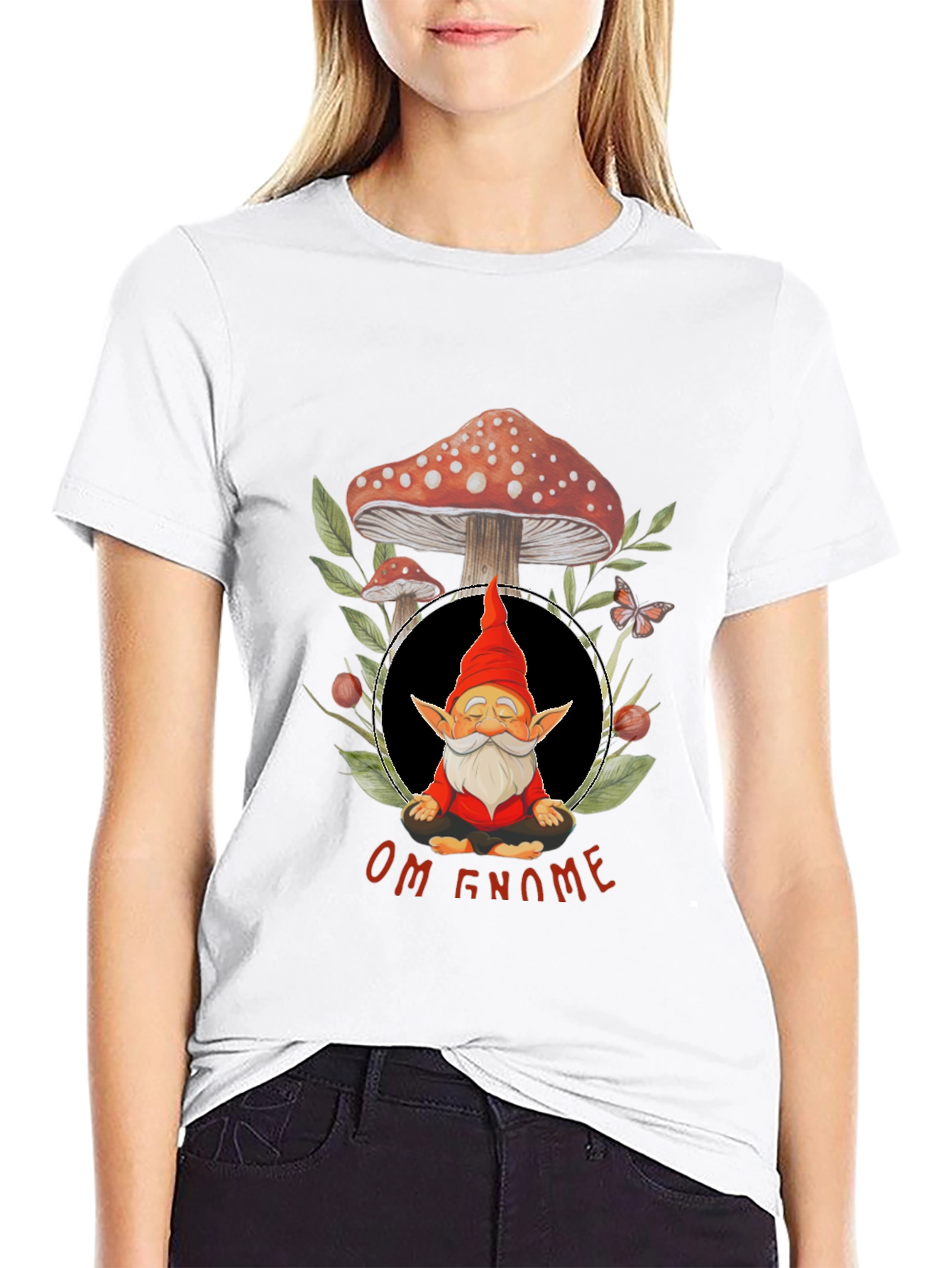 Black Om Gnome Meditation T-Shirt view 9