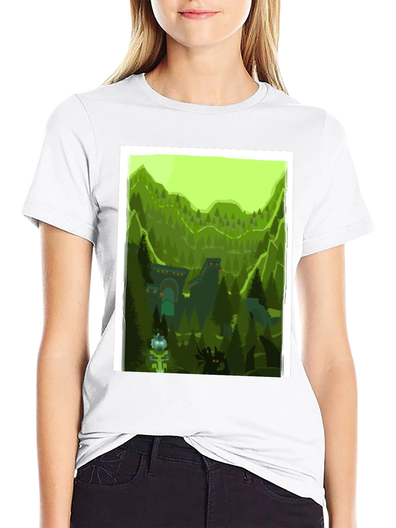 Black Forest Landscape Graphic Tee - Black Cotton T-Shirt view 9