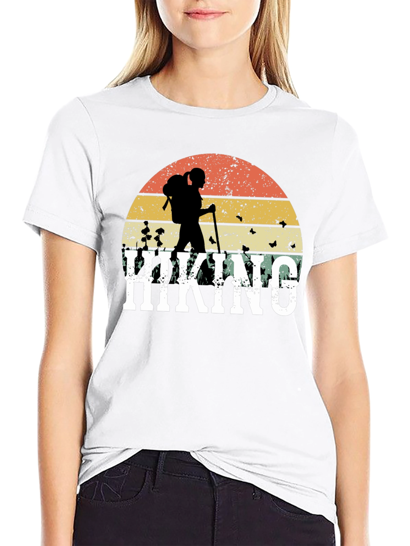 Black Hiking Graphic T-Shirt - Retro Sunset Design view 9