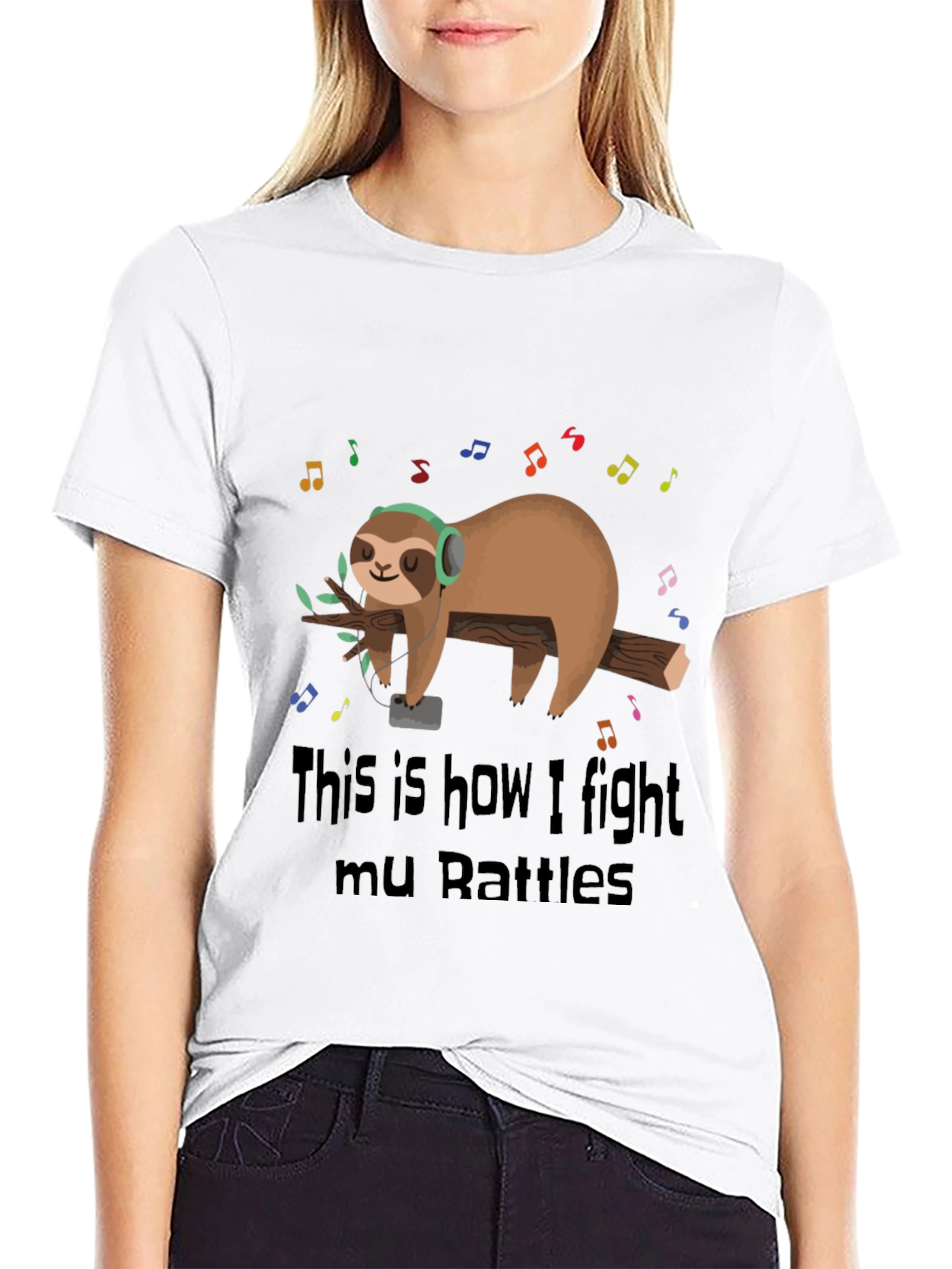 Black Sloth Music Lover T-Shirt - Fight Your Battles! view 9