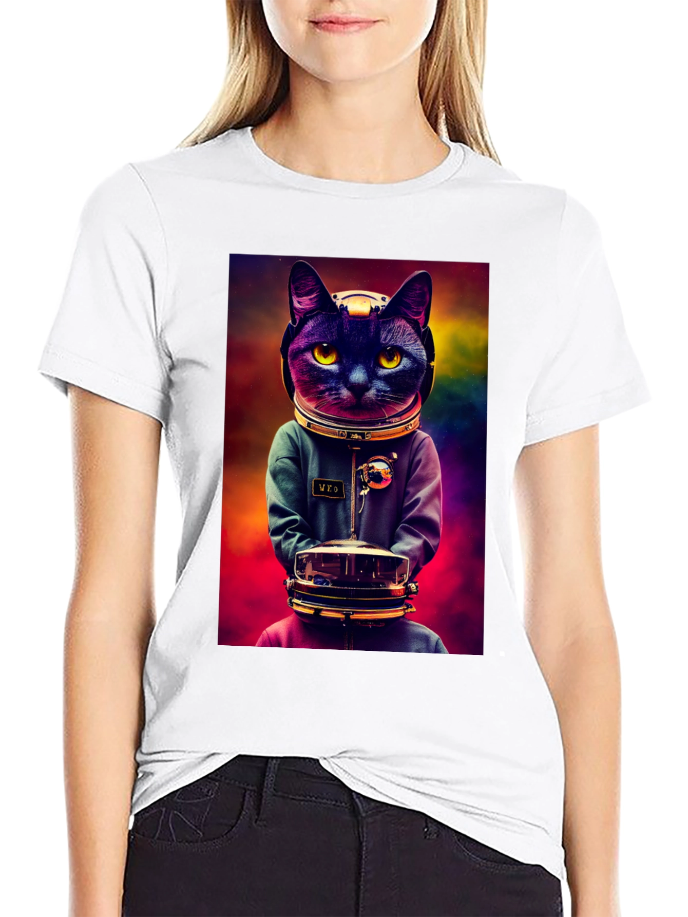 Black Astronaut Cat Graphic Tee - Space Kitten T-Shirt view 9