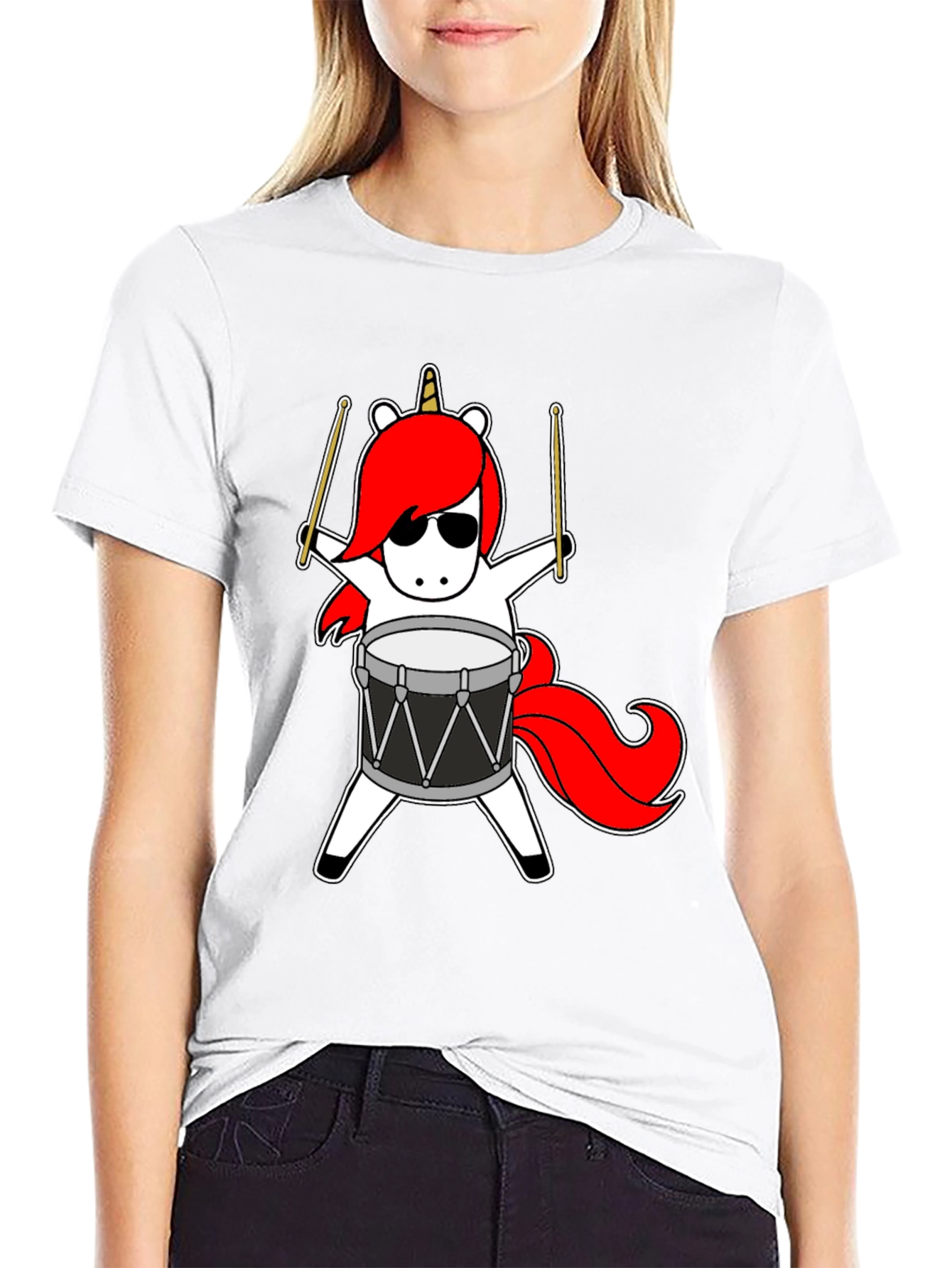 Black Unicorn Drummer T-Shirt - Cool Cartoon Design view 9