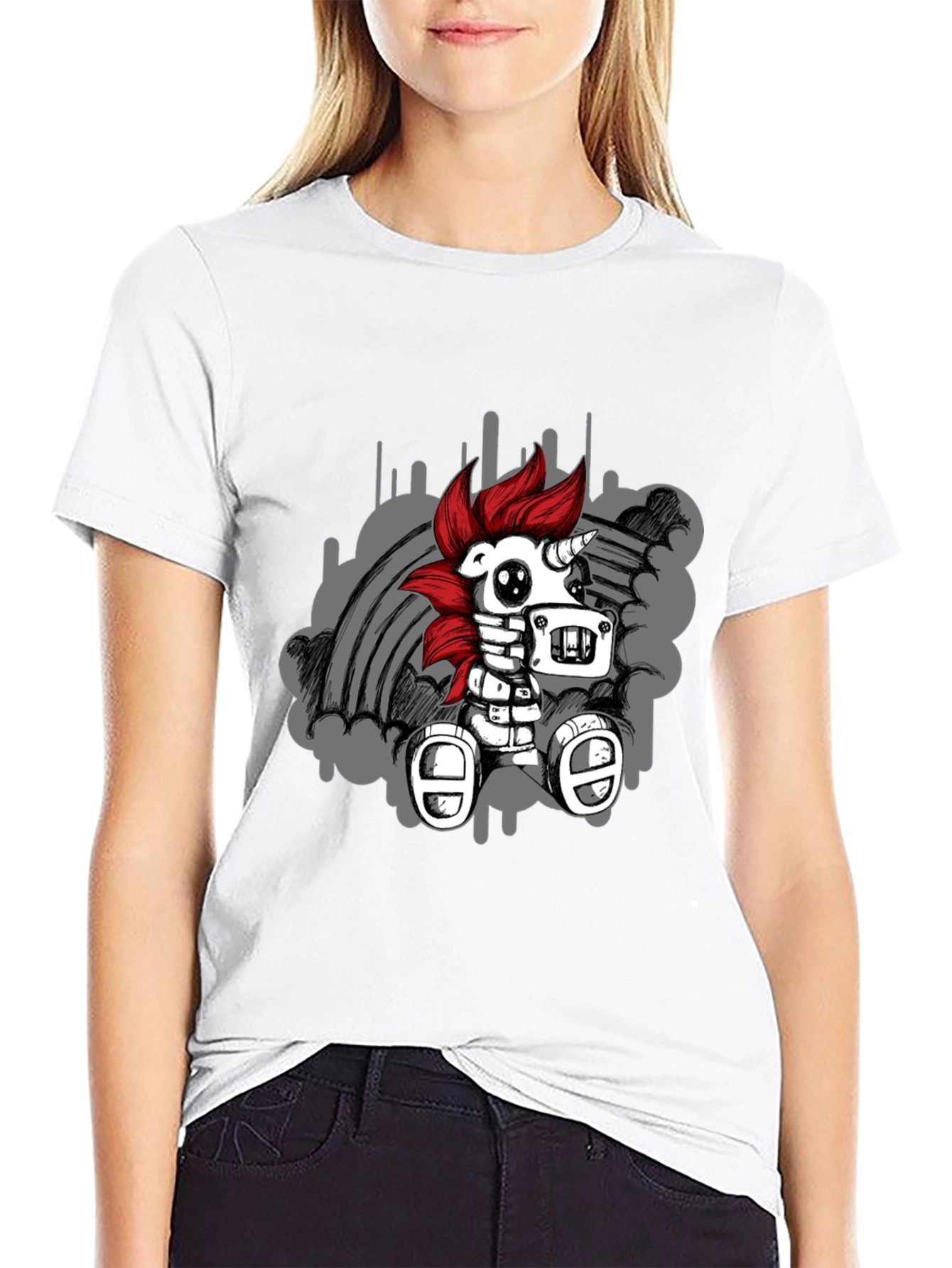 Black Robot Unicorn T-Shirt - Unique Graphic Tee view 9