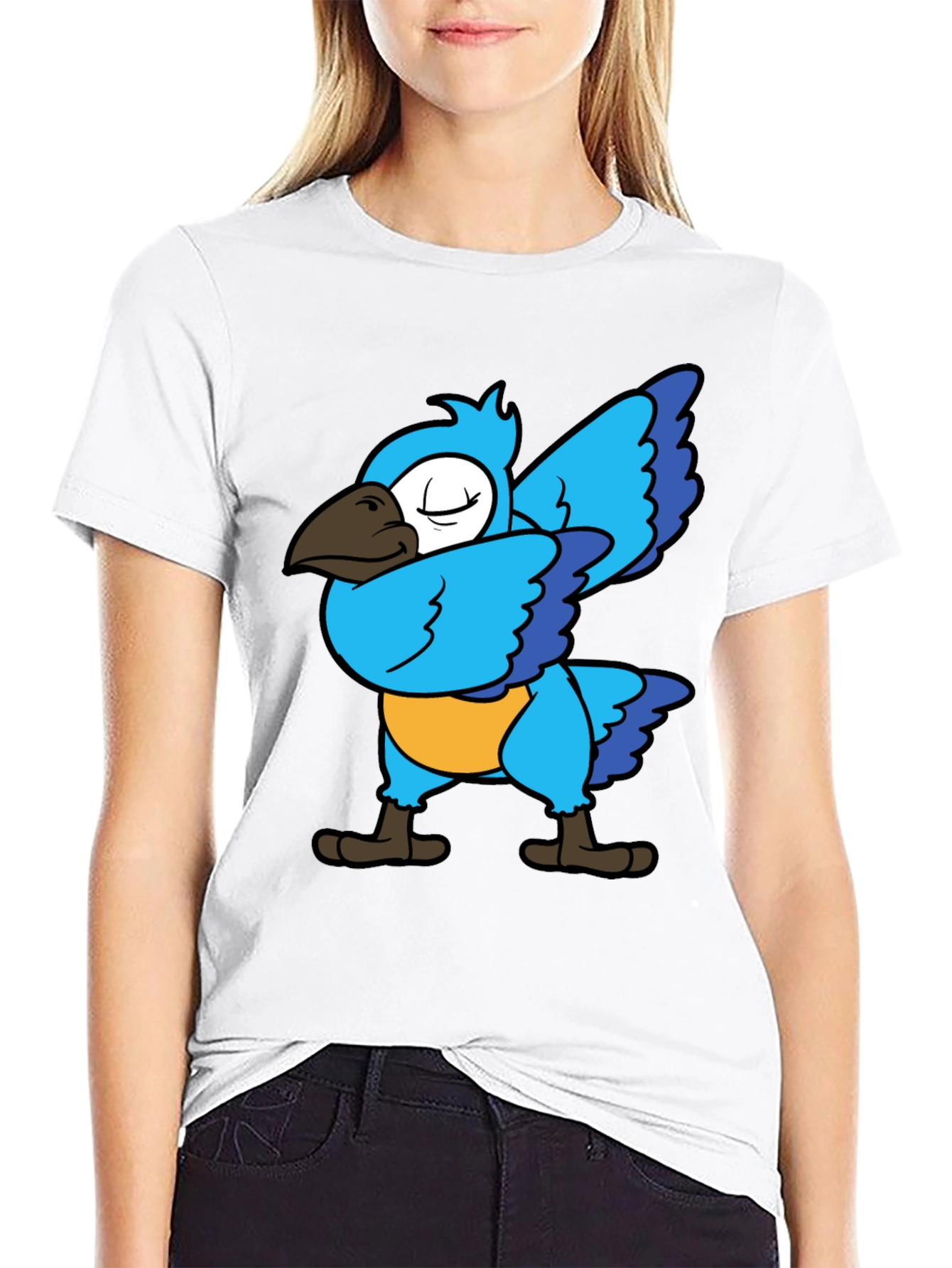 Black Dabbing Parrot T-Shirt - Blue Bird Dance Tee view 9