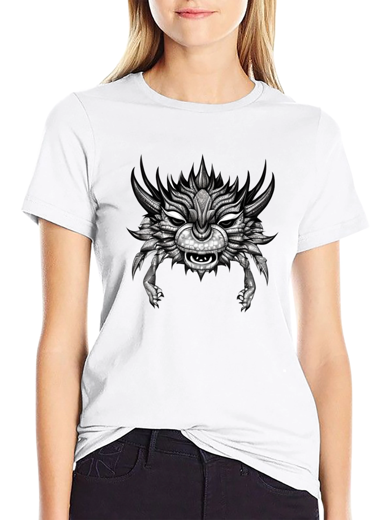 Black Unique Creature Graphic T-Shirt - Black view 9