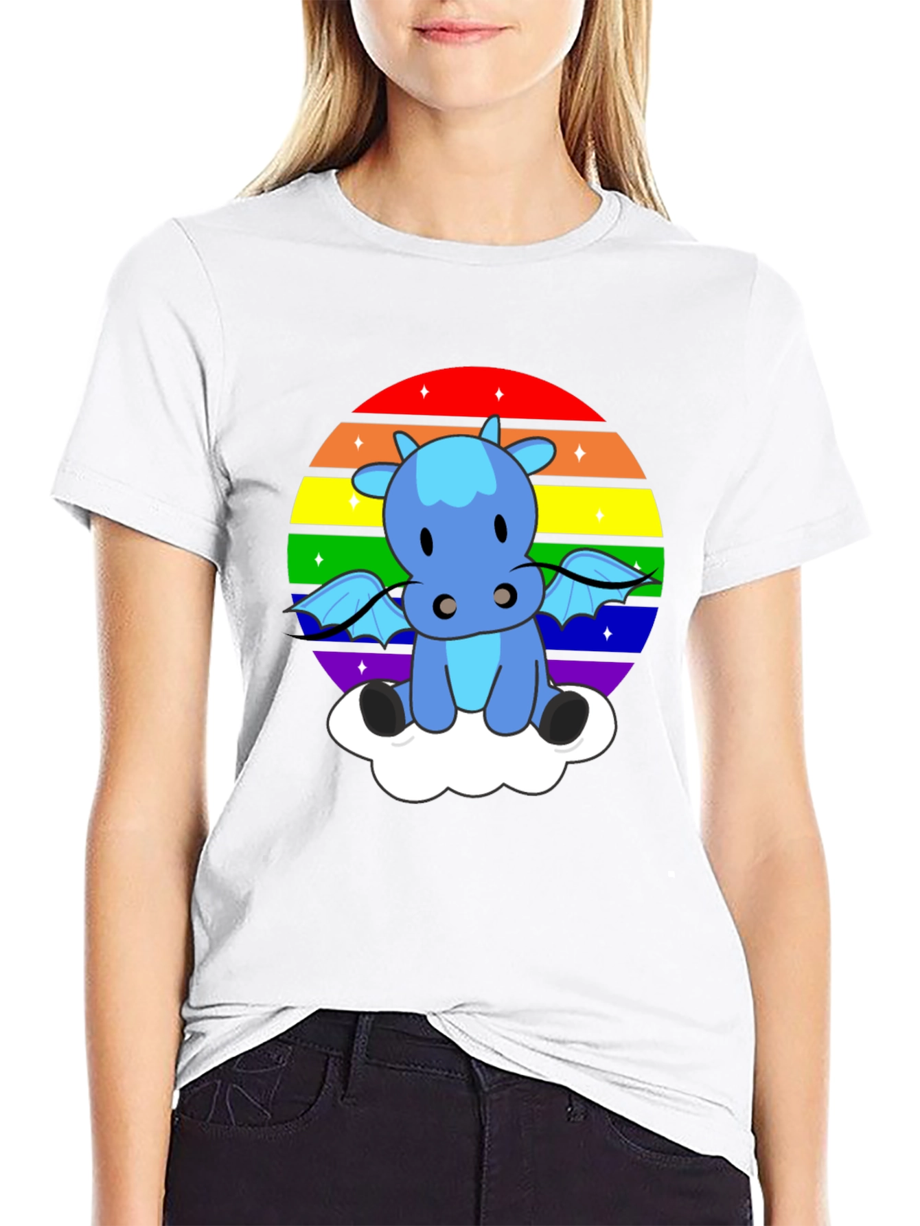 Black Rainbow Dragon on Cloud T-Shirt view 9