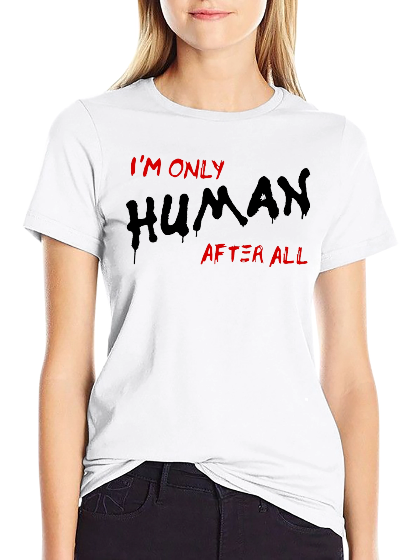 Black I'm Only Human T-Shirt, Black Tee view 9