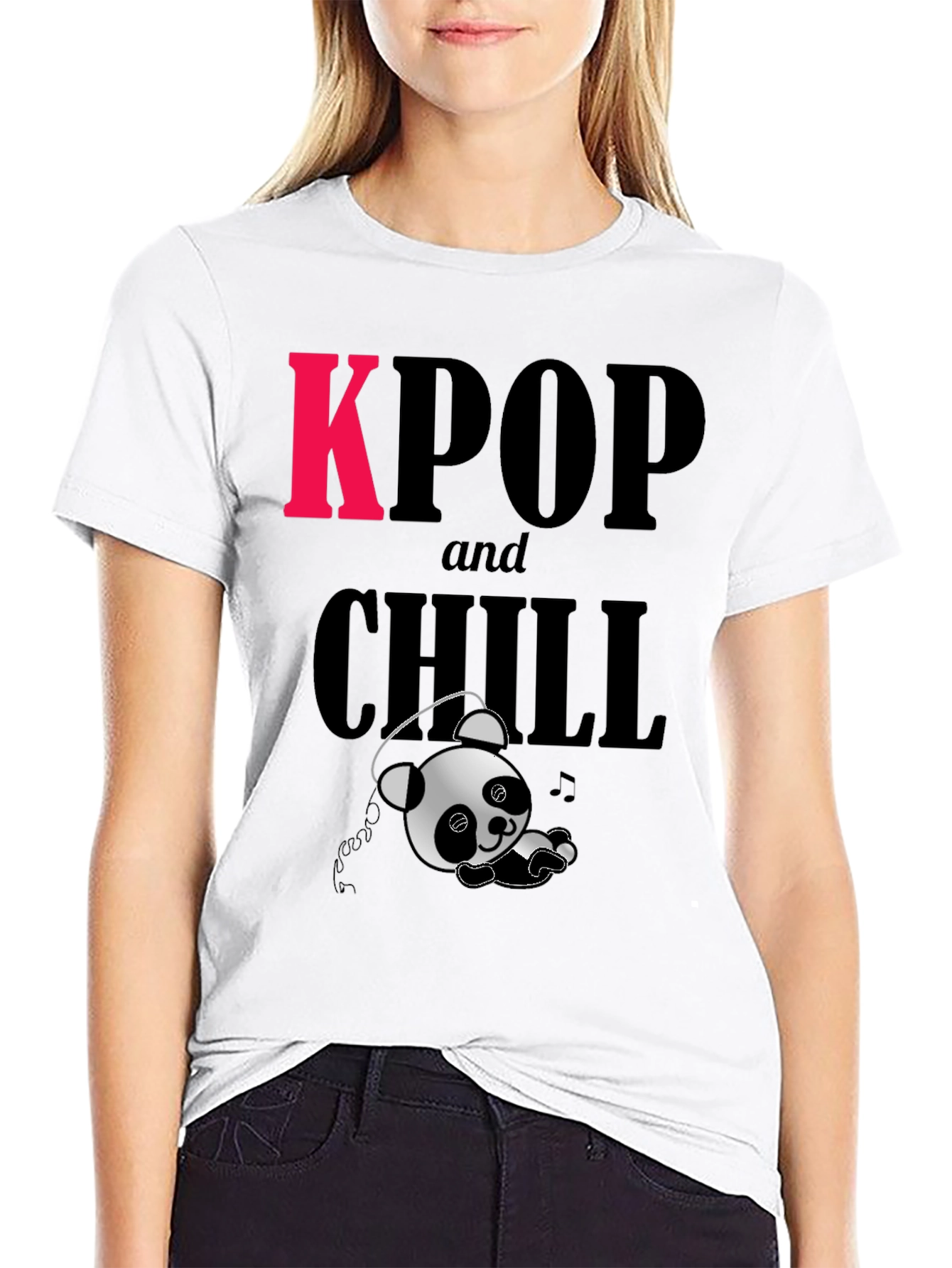 Black KPOP and Chill Panda Graphic Tee view 9