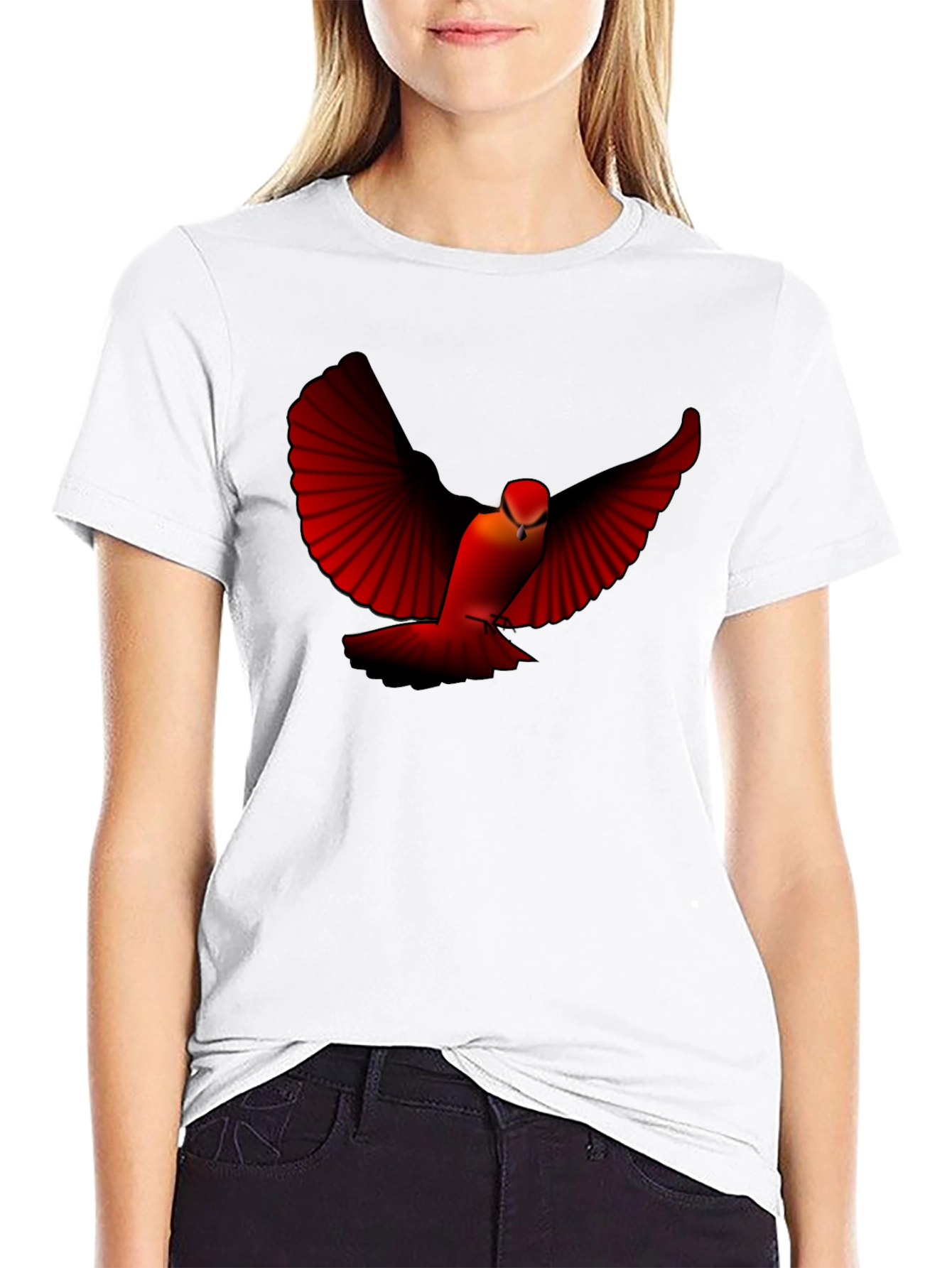 Black Red Bird Graphic Tee - Black Cotton Blend view 9