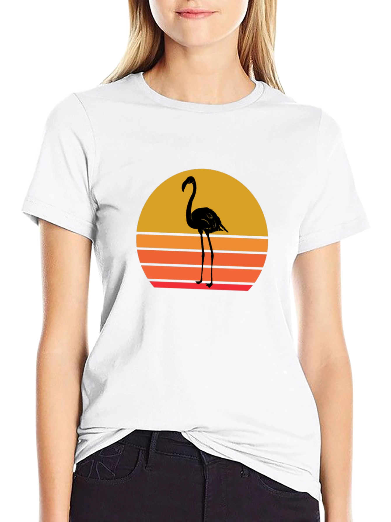 Black Retro Flamingo Sunset T-Shirt - Black view 9