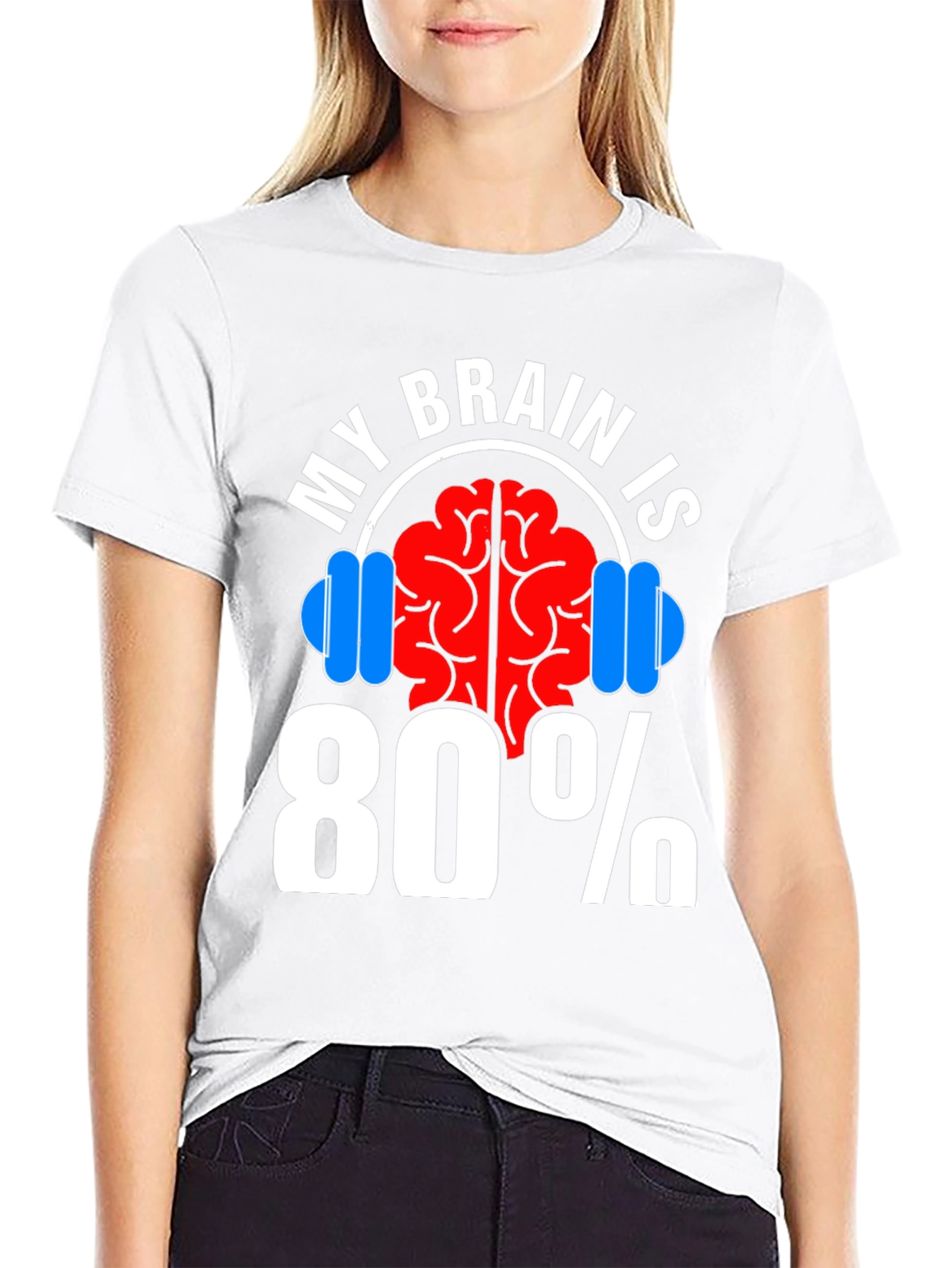 Black My Brain Is 80% Gym Funny Workout T-Shirt view 9