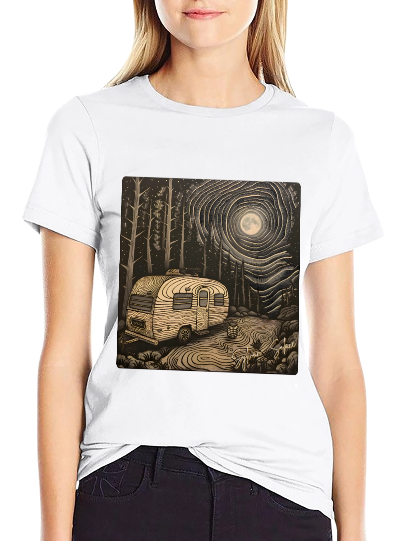 Black Camping Under the Moon T-Shirt view 9