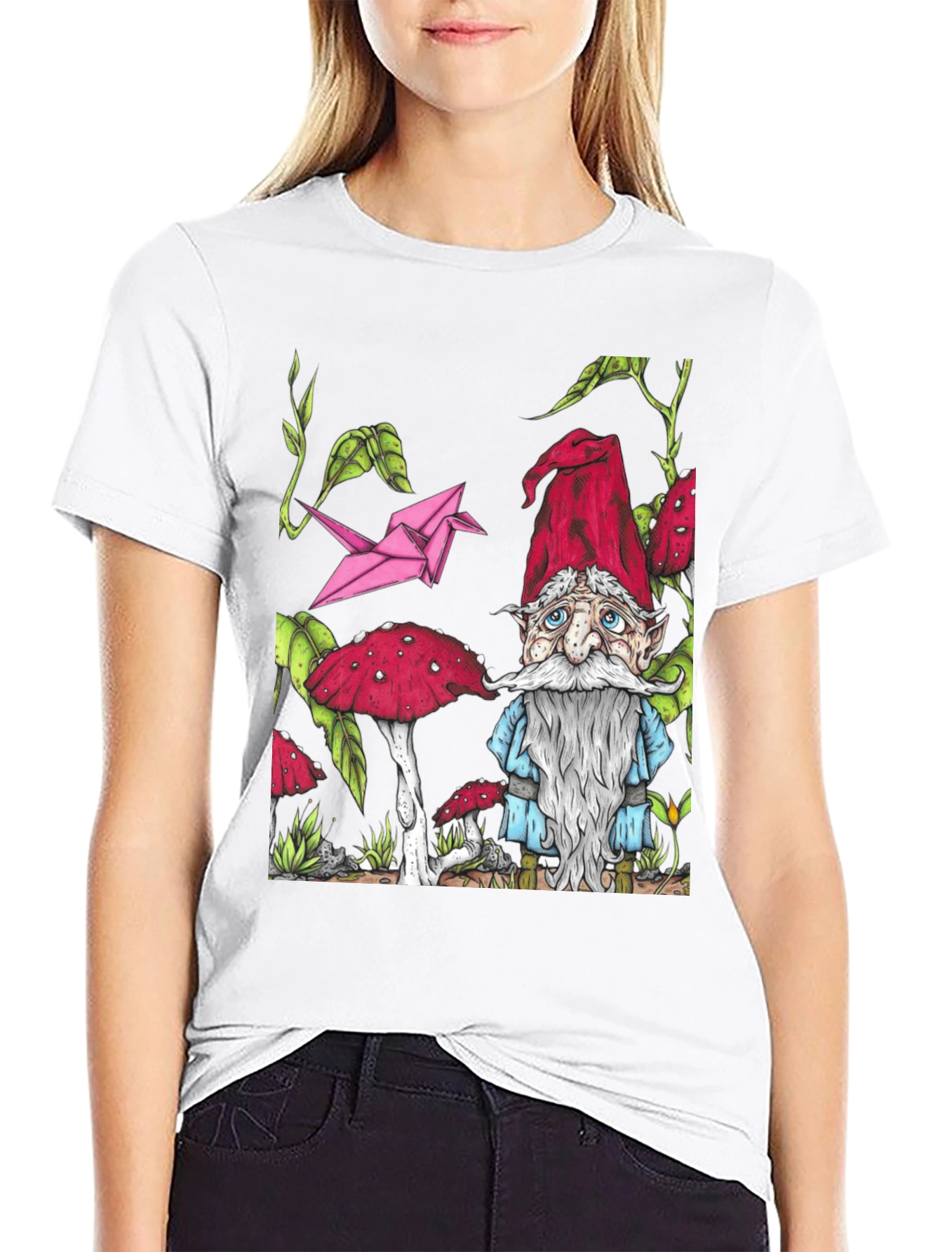 Black Gnome & Mushroom T-Shirt - Unique Graphic Tee view 9