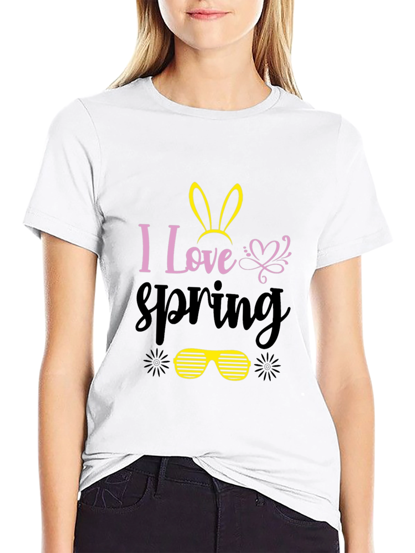 Black I Love Spring Bunny T-Shirt view 9