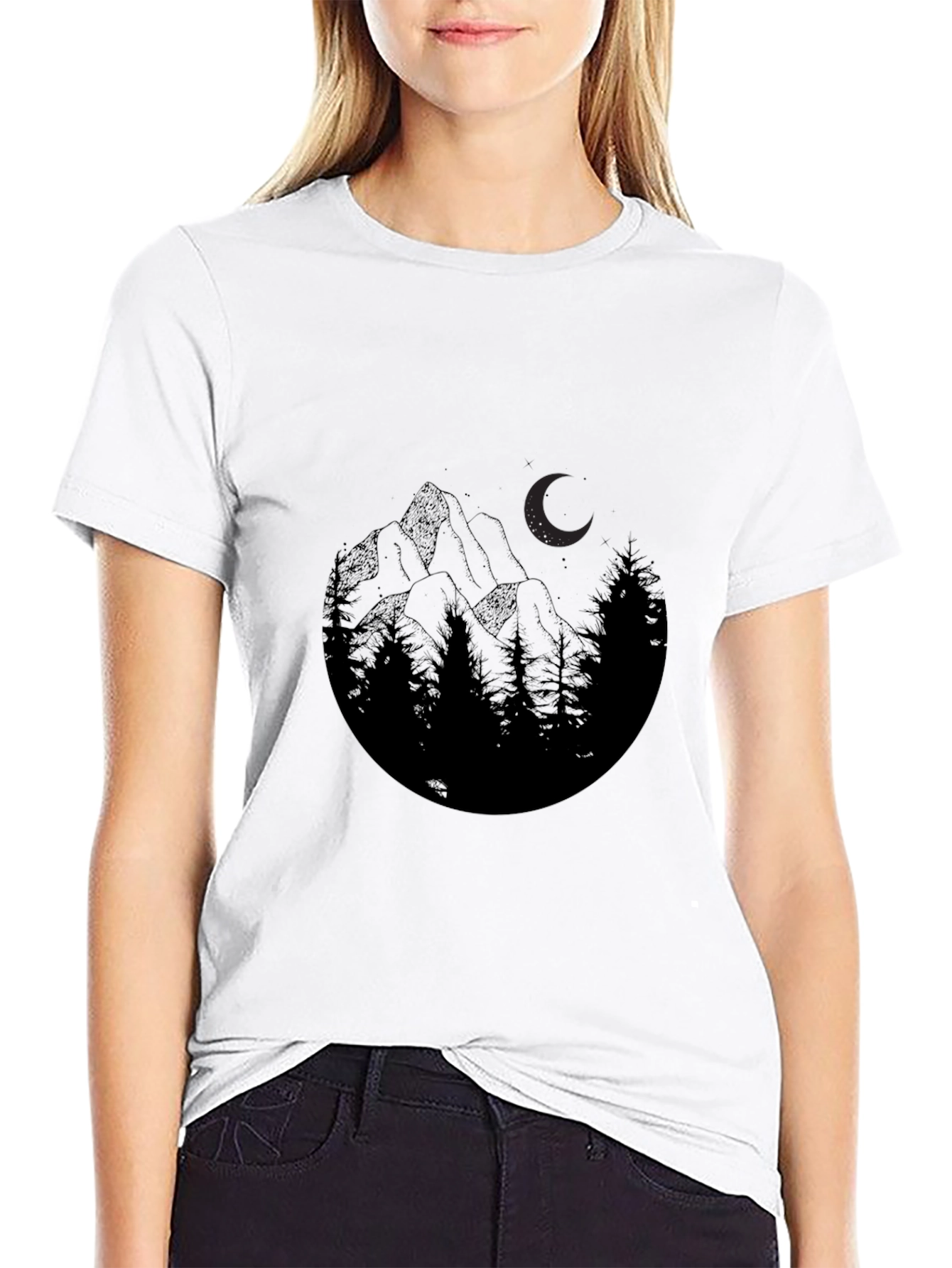 Black Mountain Moon Graphic Tee - Black Cotton Blend view 9