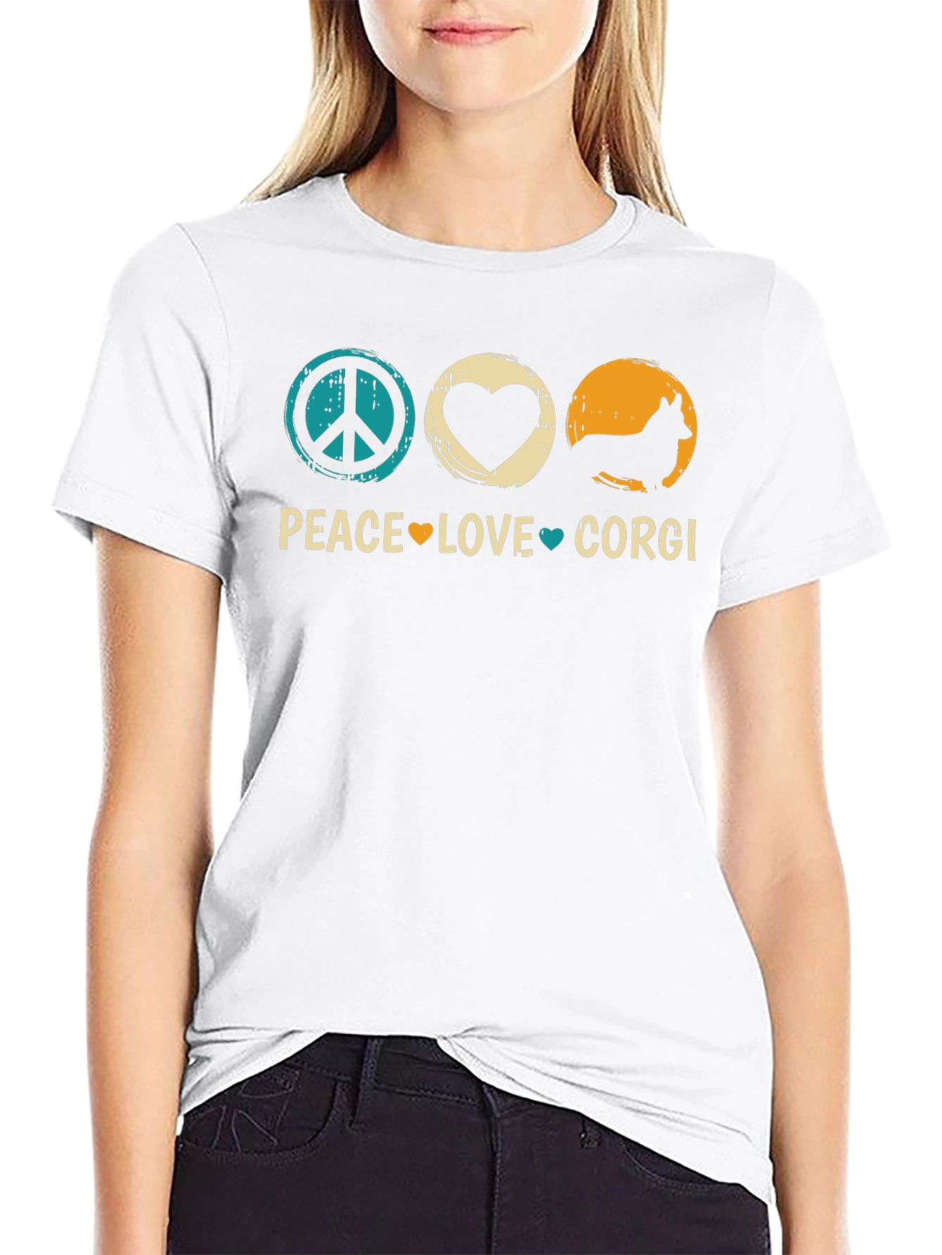 Black Peace Love Corgi T-Shirt - Unisex Cotton Tee view 9