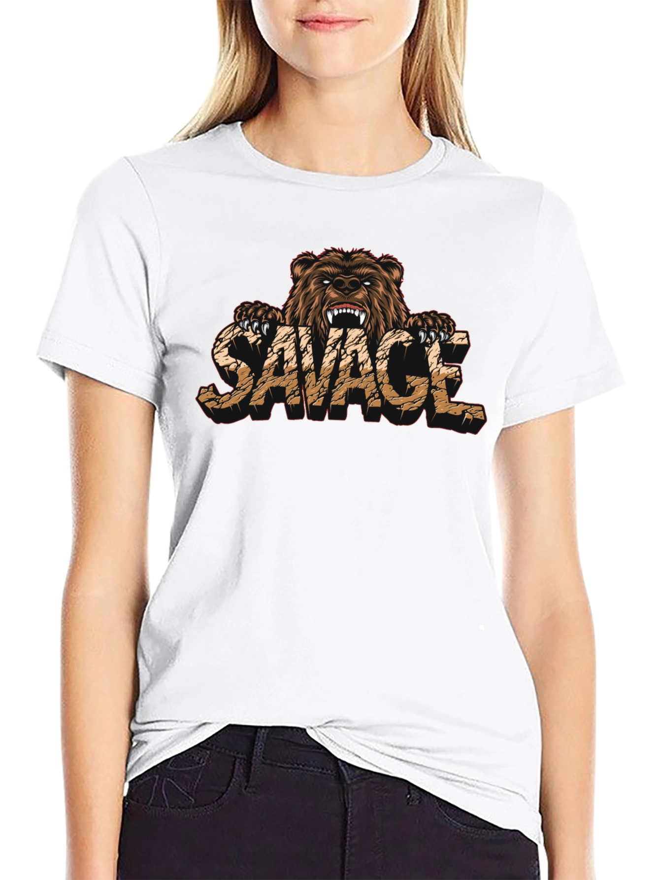 Black Savage Bear Graphic Print T-Shirt view 9
