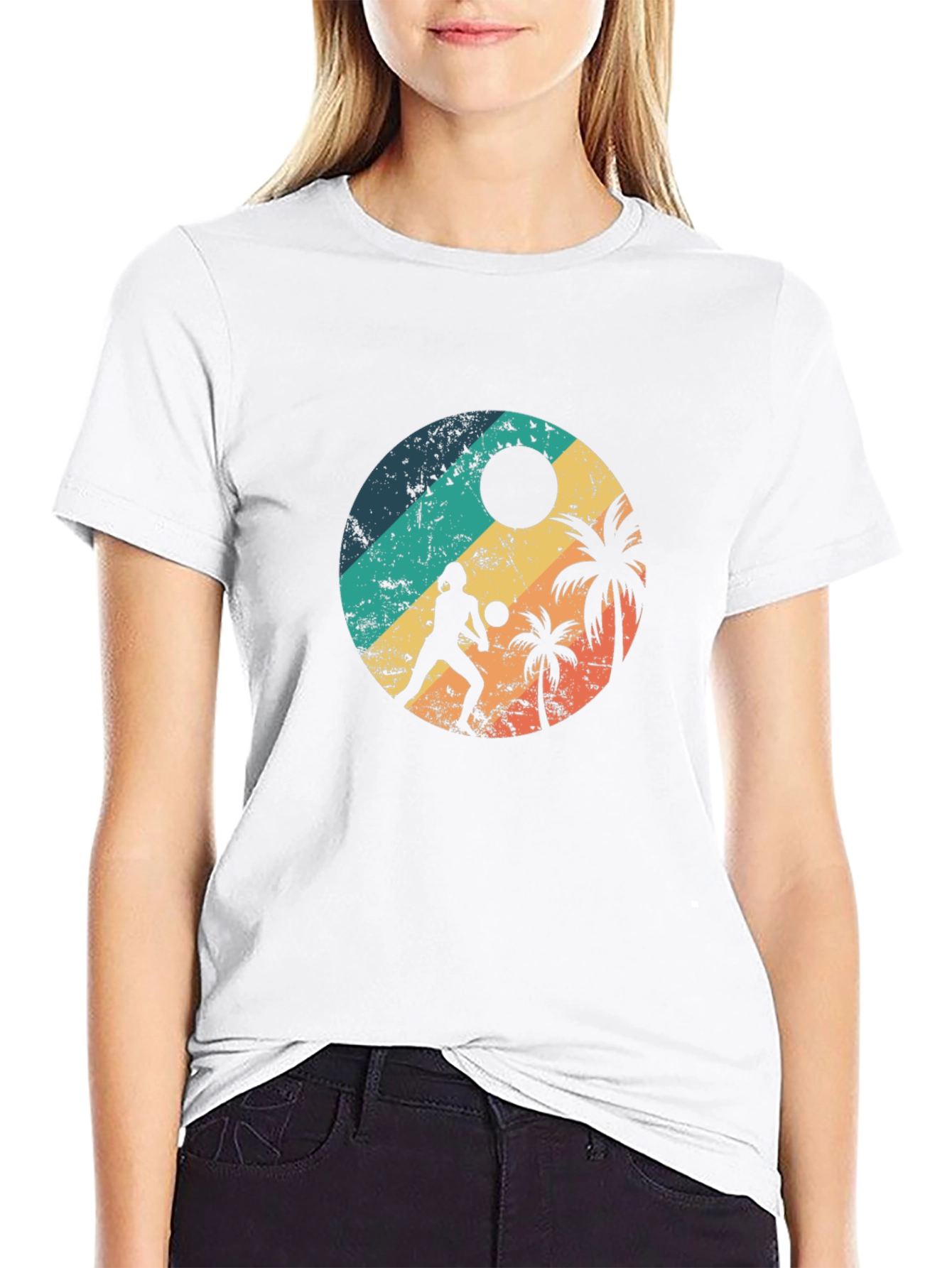 Black Retro Beach Volleyball T-Shirt view 9