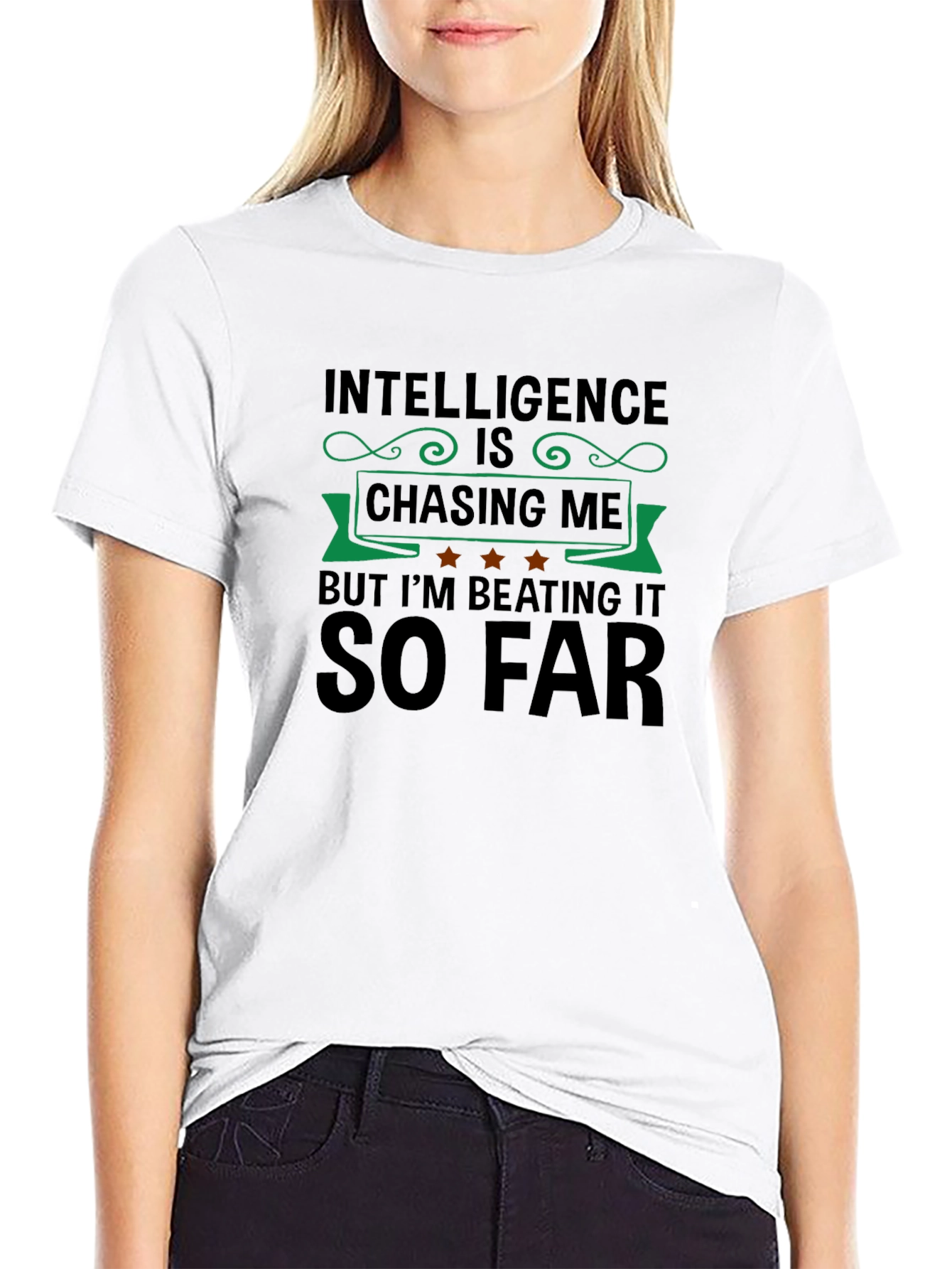 Black Funny Intelligence Chasing Me Graphic Tee view 9