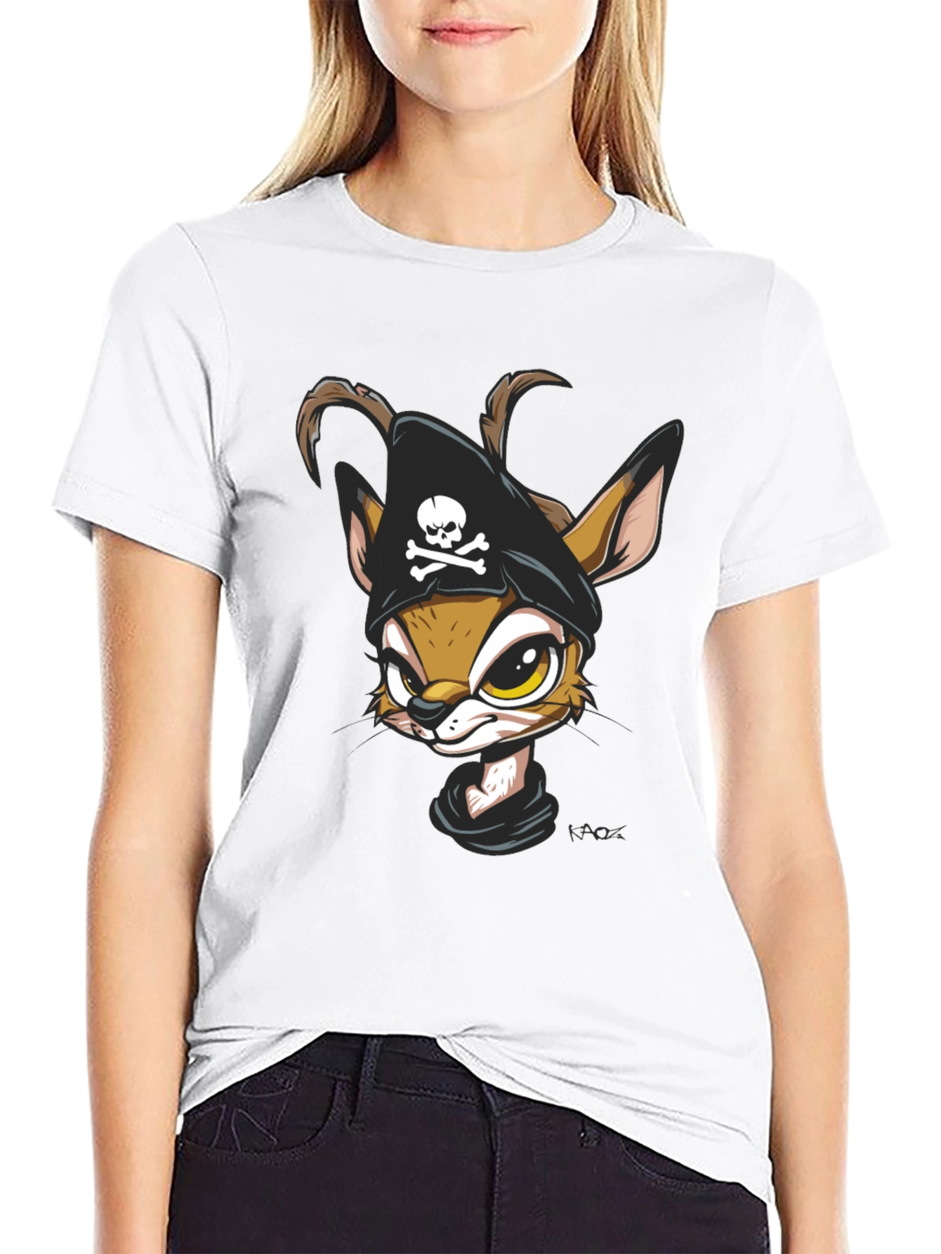 Black Pirate Fawn Graphic Tee - Unique Cartoon T-Shirt view 9